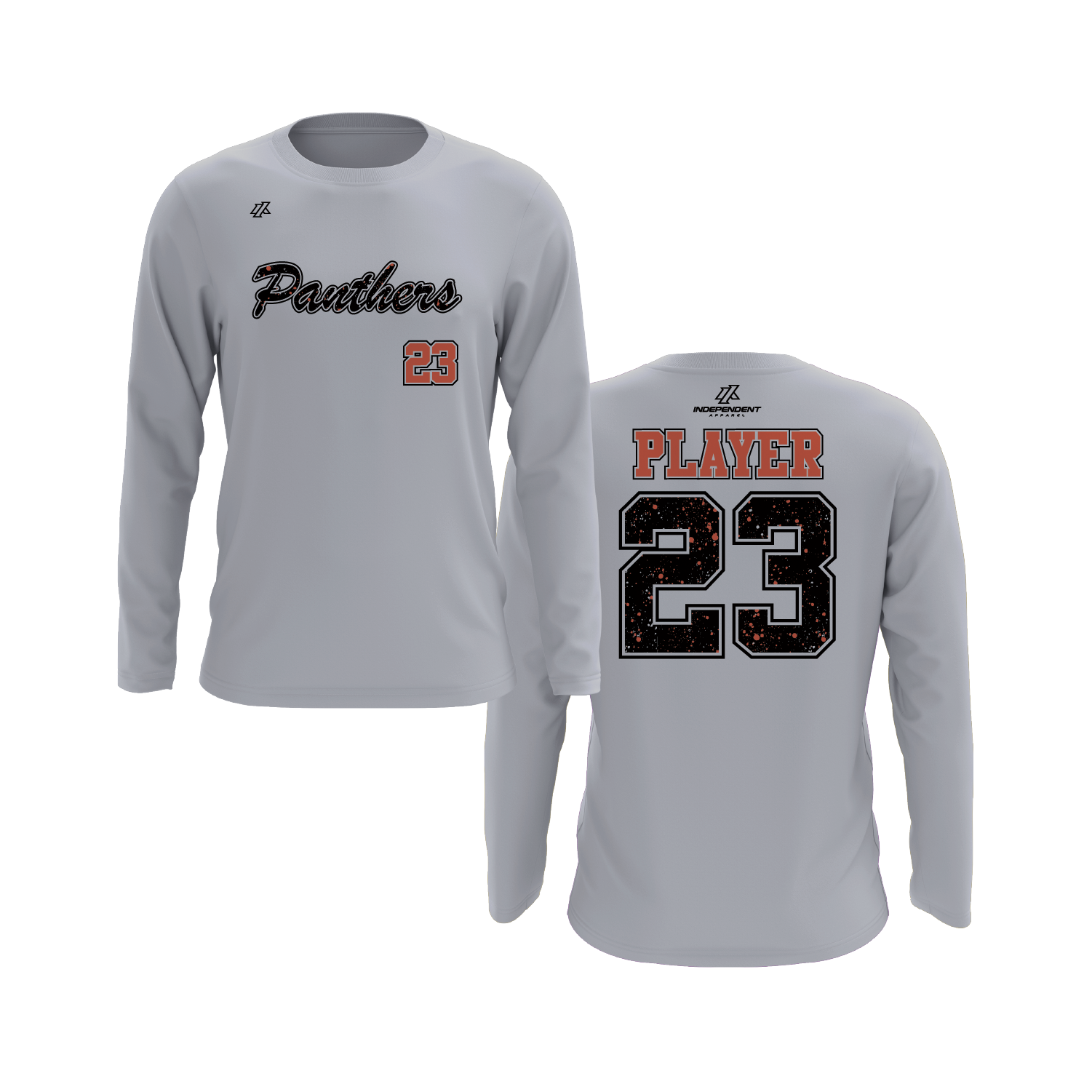 Maniglia 7U Panthers Script Splatter Logo Long Sleeve Shirt