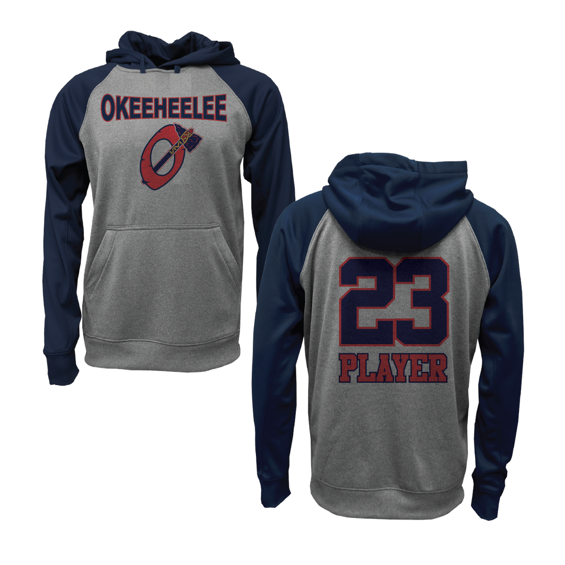 Okeeheelee O with Tomahawk Logo Navy & Grey Hoodie