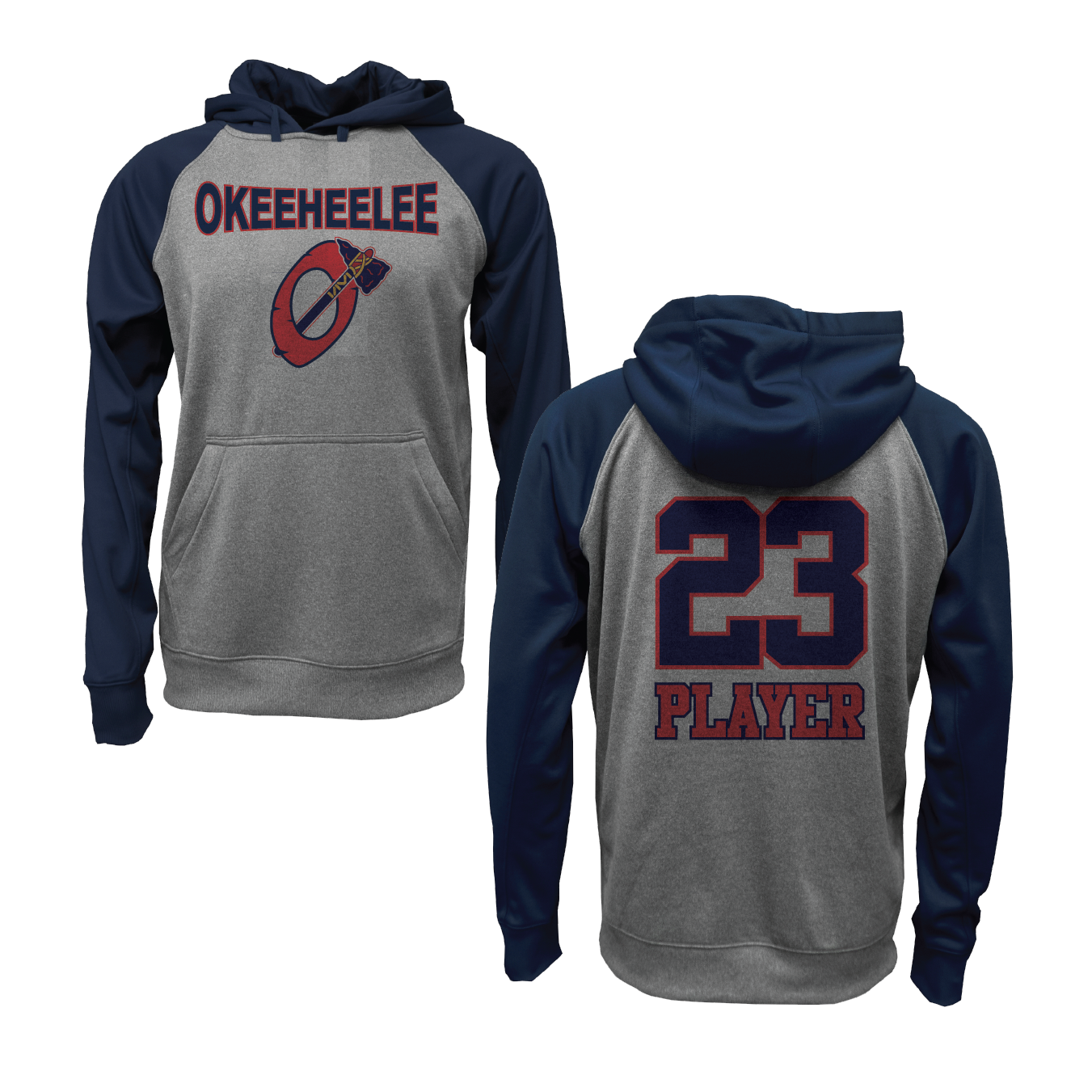 Okeeheelee O with Tomahawk Logo Navy & Grey Hoodie