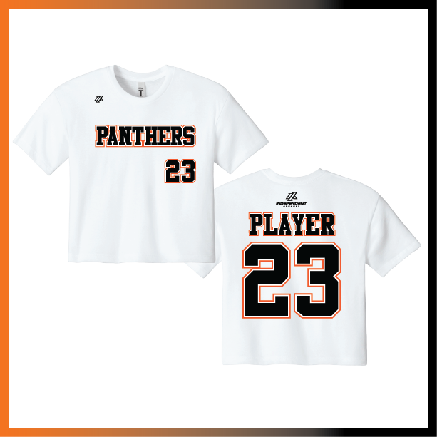 Olegario 7U Panthers Block Logo Women's Crop Poly/Cotton Tee