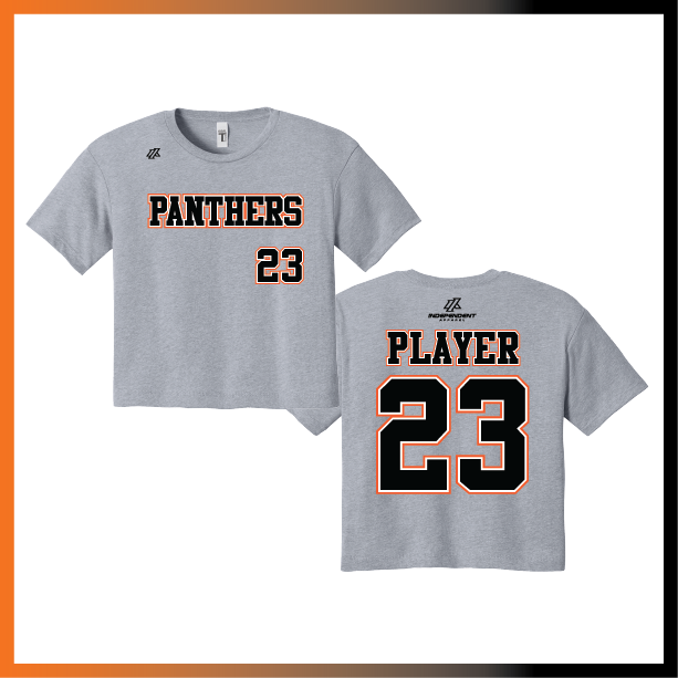 Olegario 7U Panthers Block Logo Women's Crop Poly/Cotton Tee