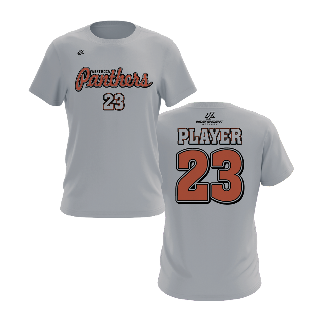Lewis 14U Script Panthers Logo Grey Short Sleeve Shirt