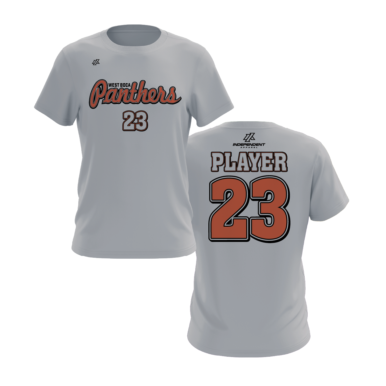 Lewis 14U Script Panthers Logo Grey Short Sleeve Shirt