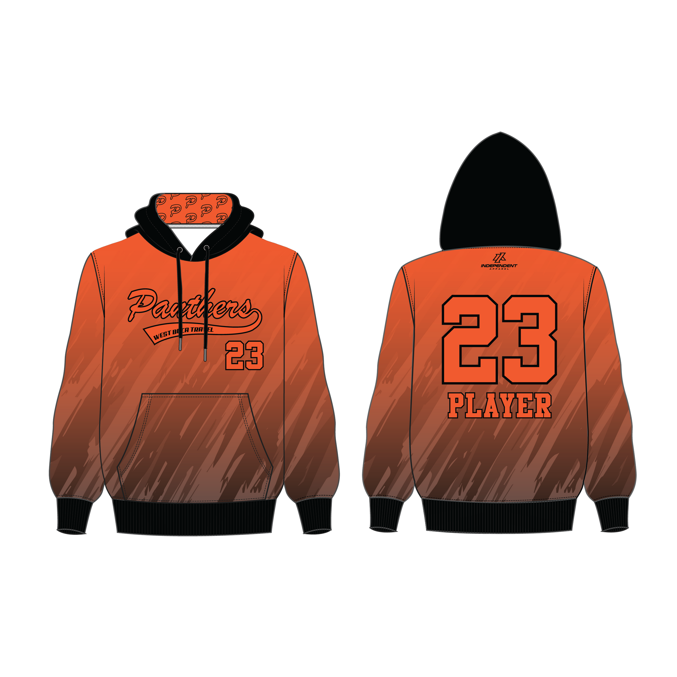 Dolman 10U Panthers Orangeout Full Dye Hoodie