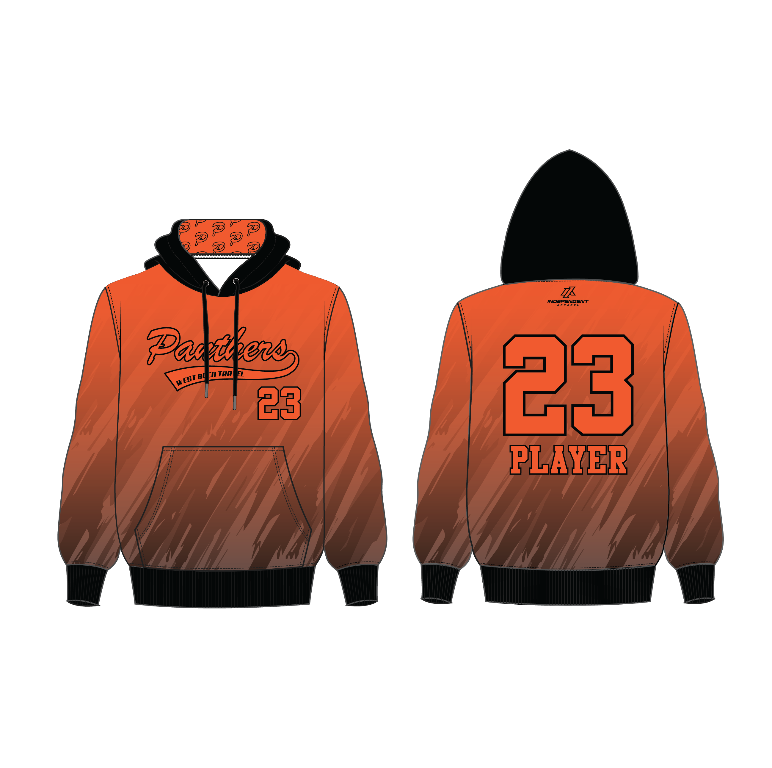 Dolman 10U Panthers Orangeout Full Dye Hoodie