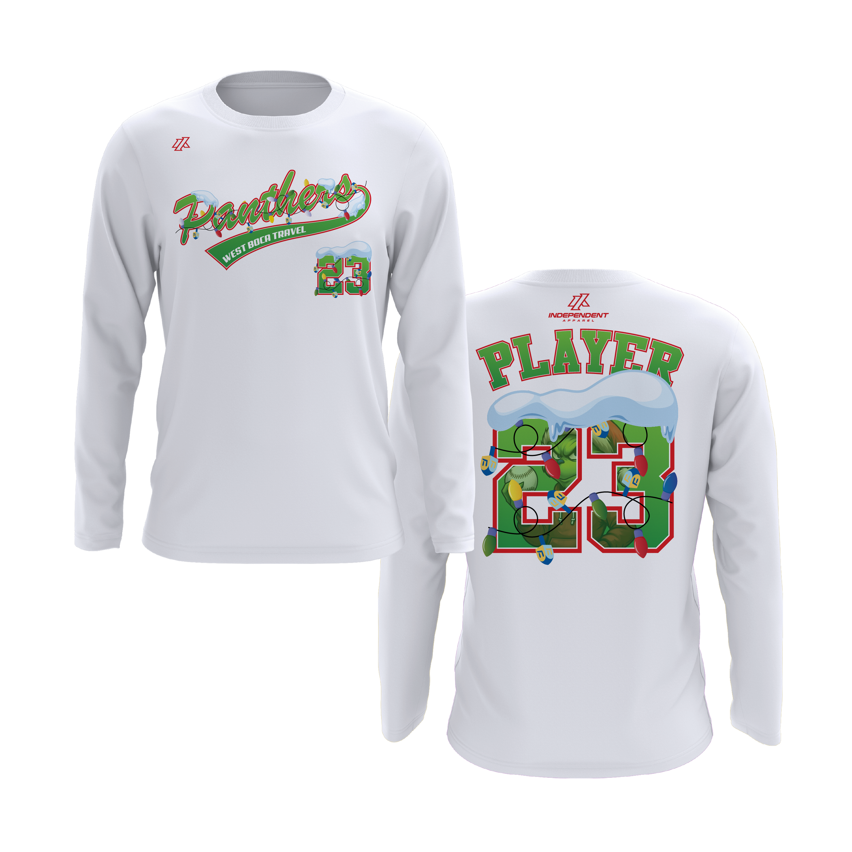 Dolman 10U Holiday Grinch Logo White Long Sleeve Shirt