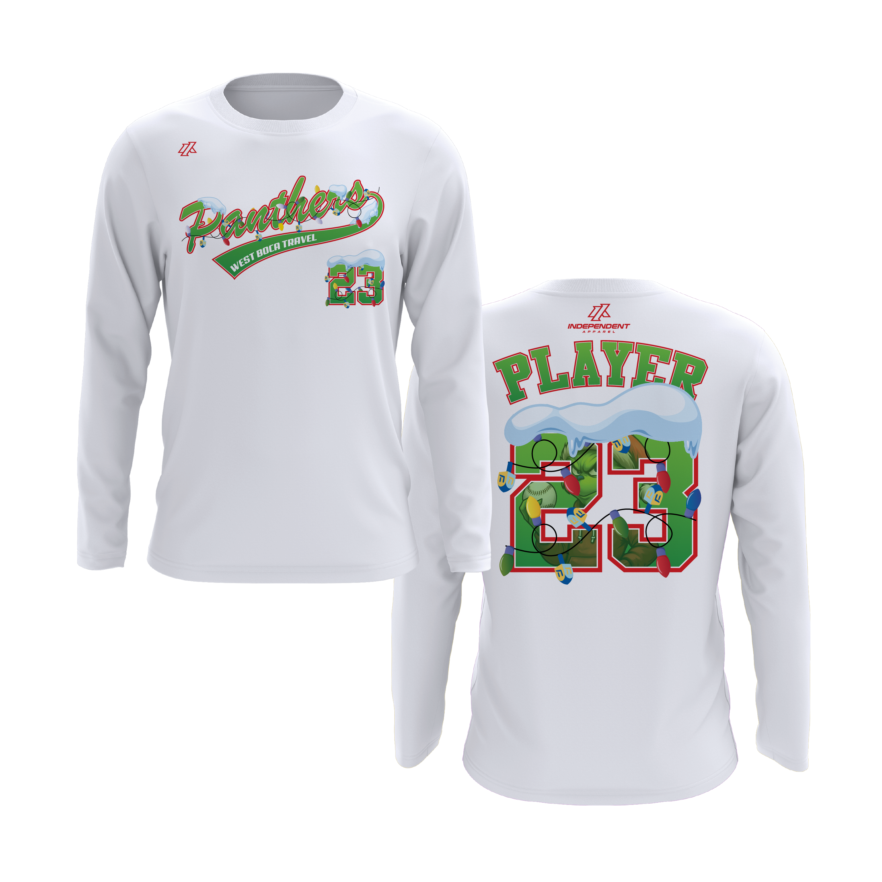Dolman 10U Holiday Grinch Logo White Long Sleeve Shirt