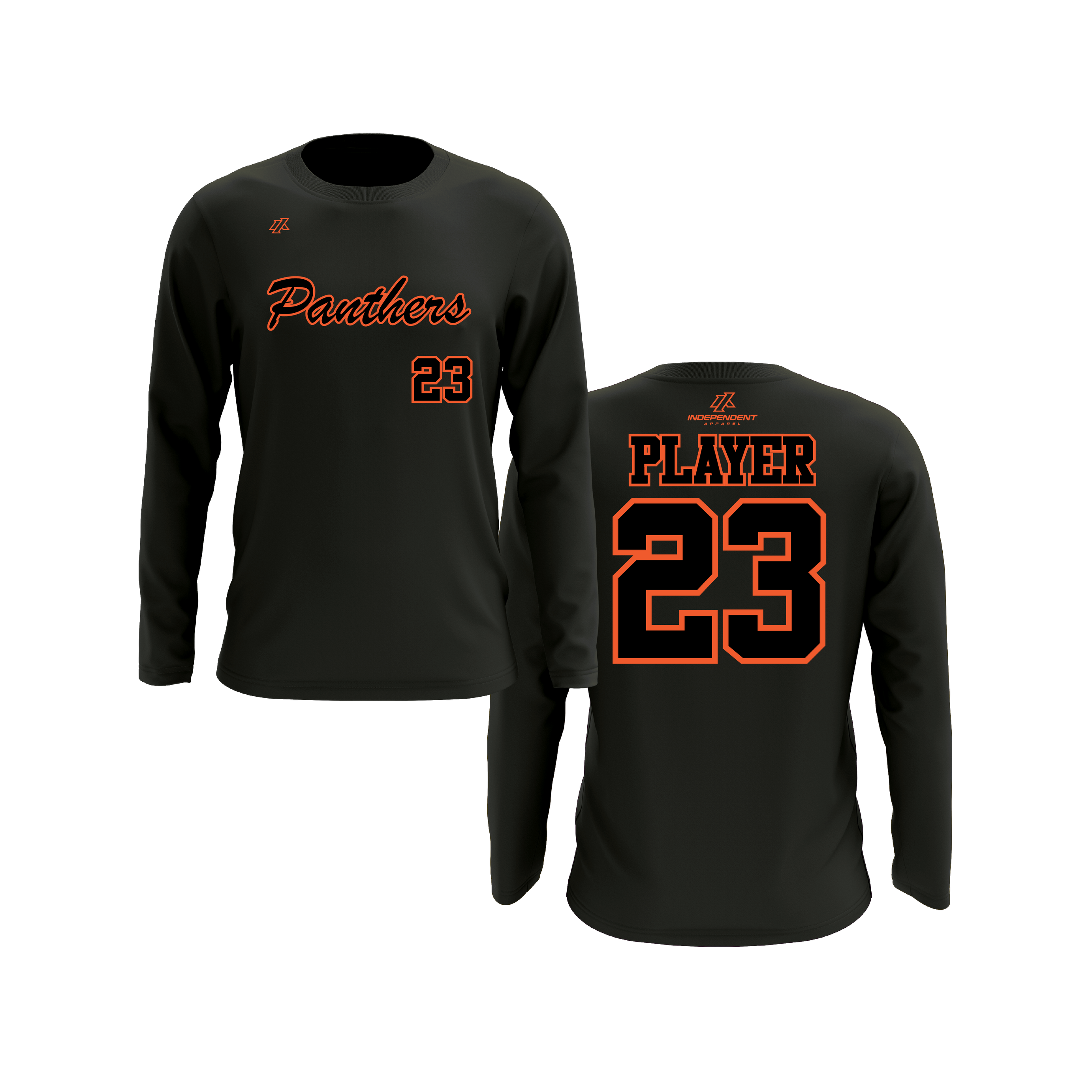 Perlman 7U Script Orange Outline Black Long Sleeve Shirt