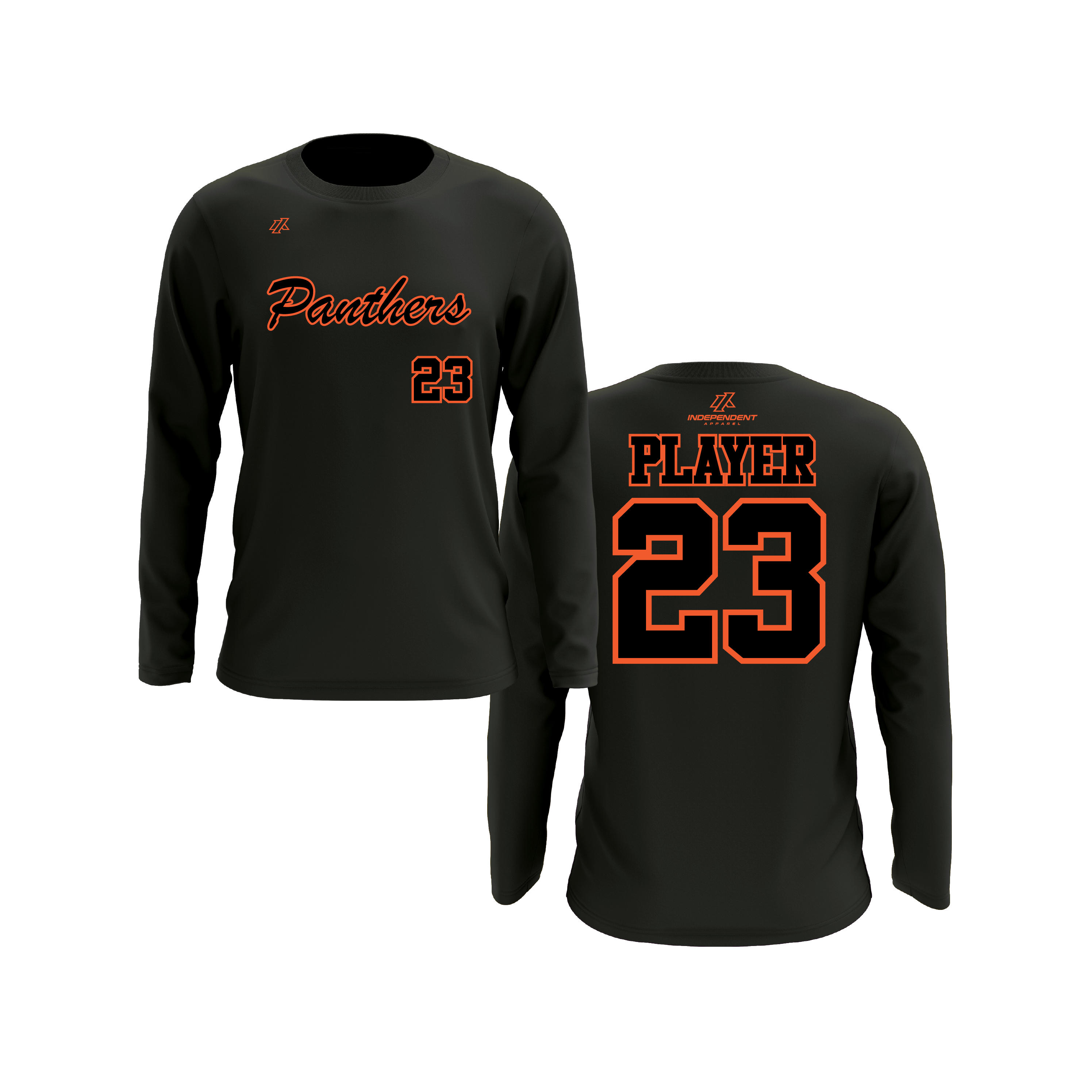 Perlman 7U Script Orange Outline Black Long Sleeve Shirt