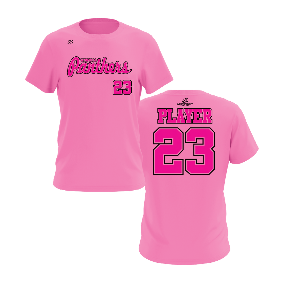 Lewis 14U Script Panthers Logo BCA Pink Short Sleeve Shirt