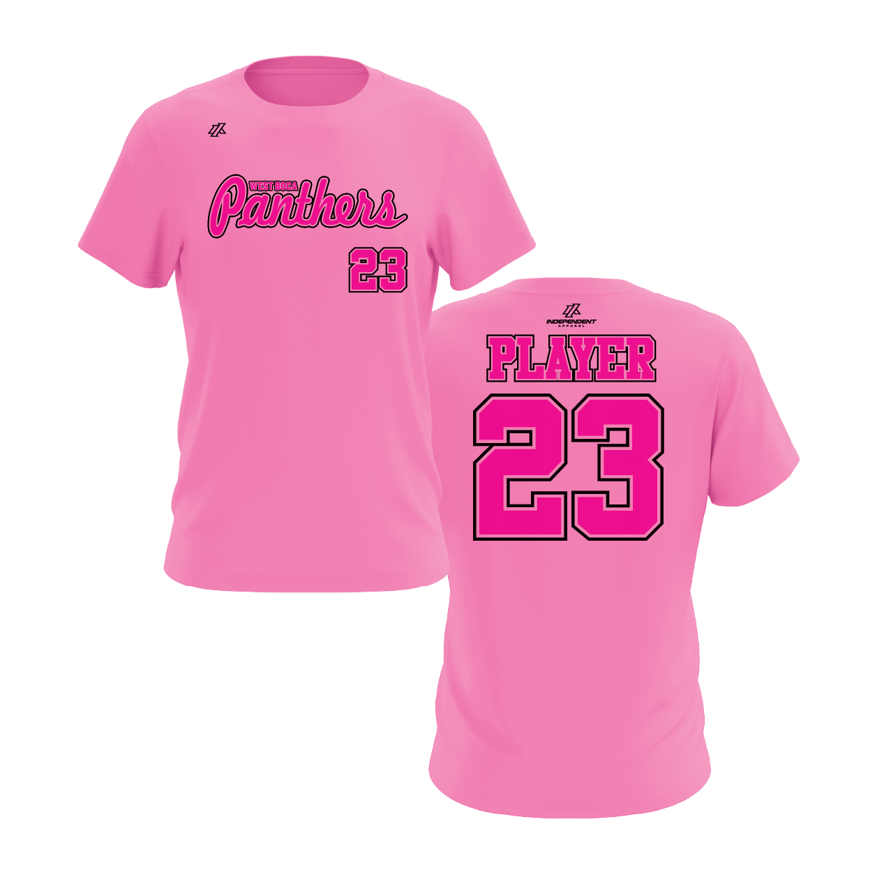 Lewis 14U Script Panthers Logo BCA Pink Short Sleeve Shirt
