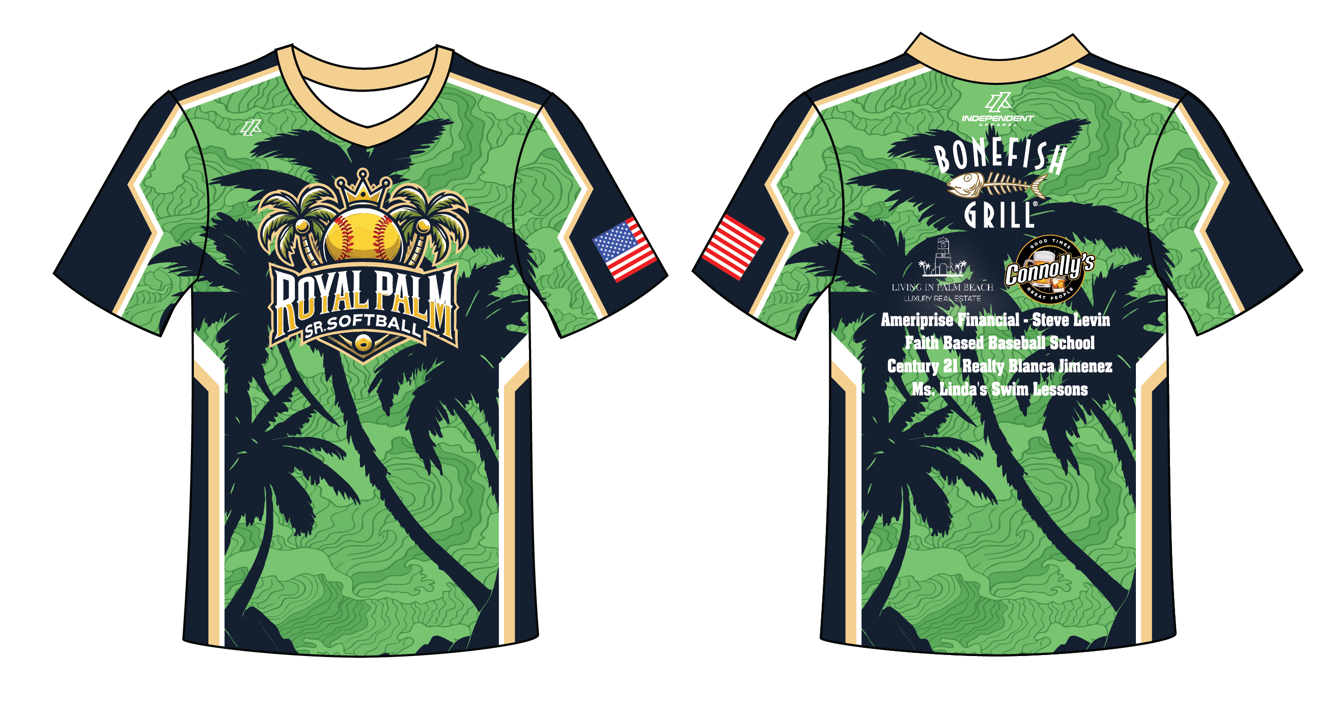 ROYAL PALM SENIOR SOFTBALL LEAGUE 2025 FALL GREEN JERSEY