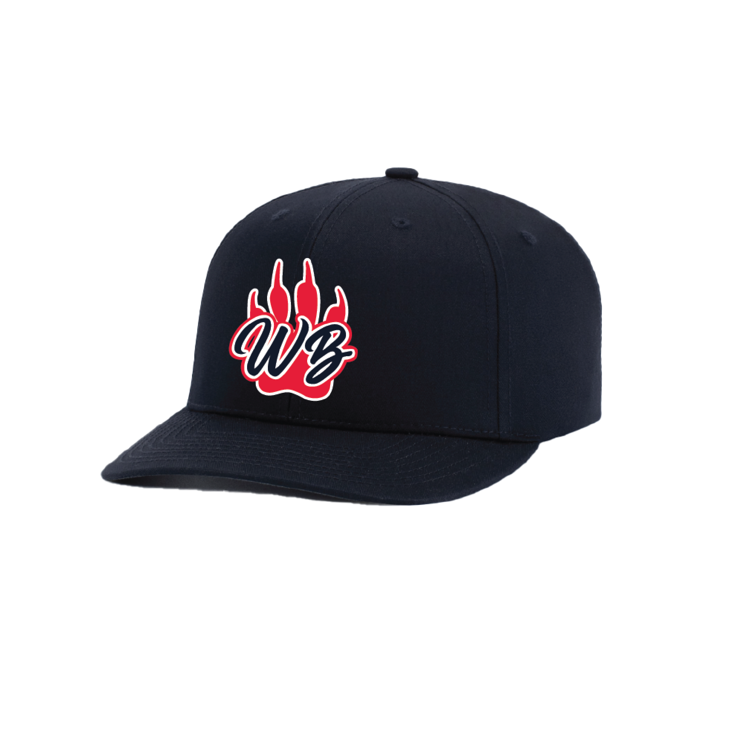 WBYB Navy Snapback Hat with Red Paw and Black Script