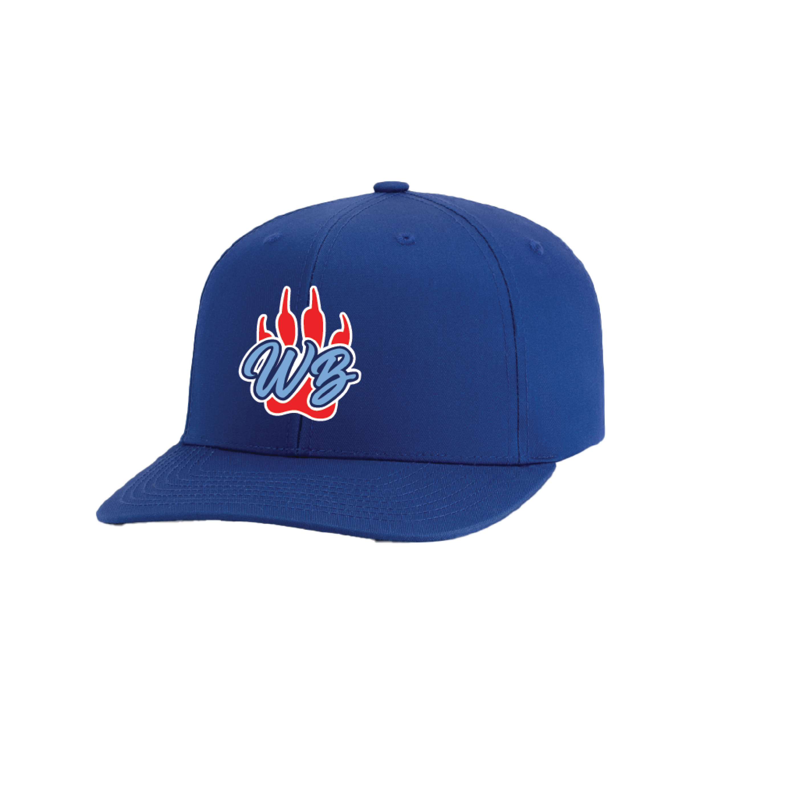 WBYB Royal Snapback Hat with Red Paw and Light Blue Script
