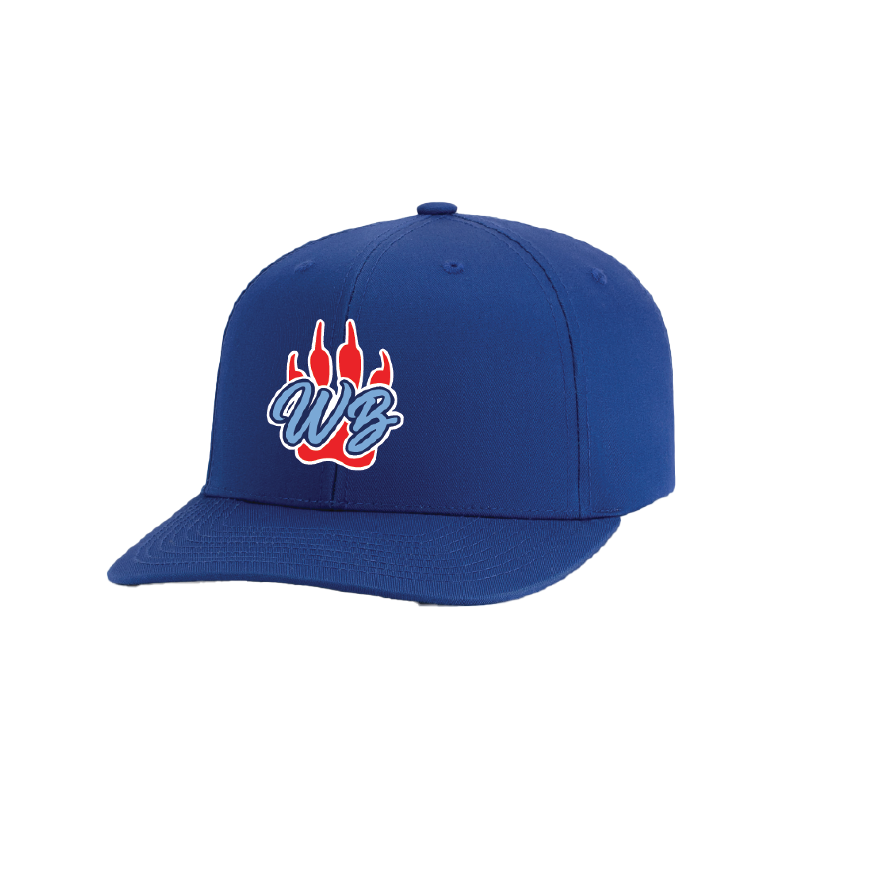 WBYB Royal Snapback Hat with Red Paw and Light Blue Script