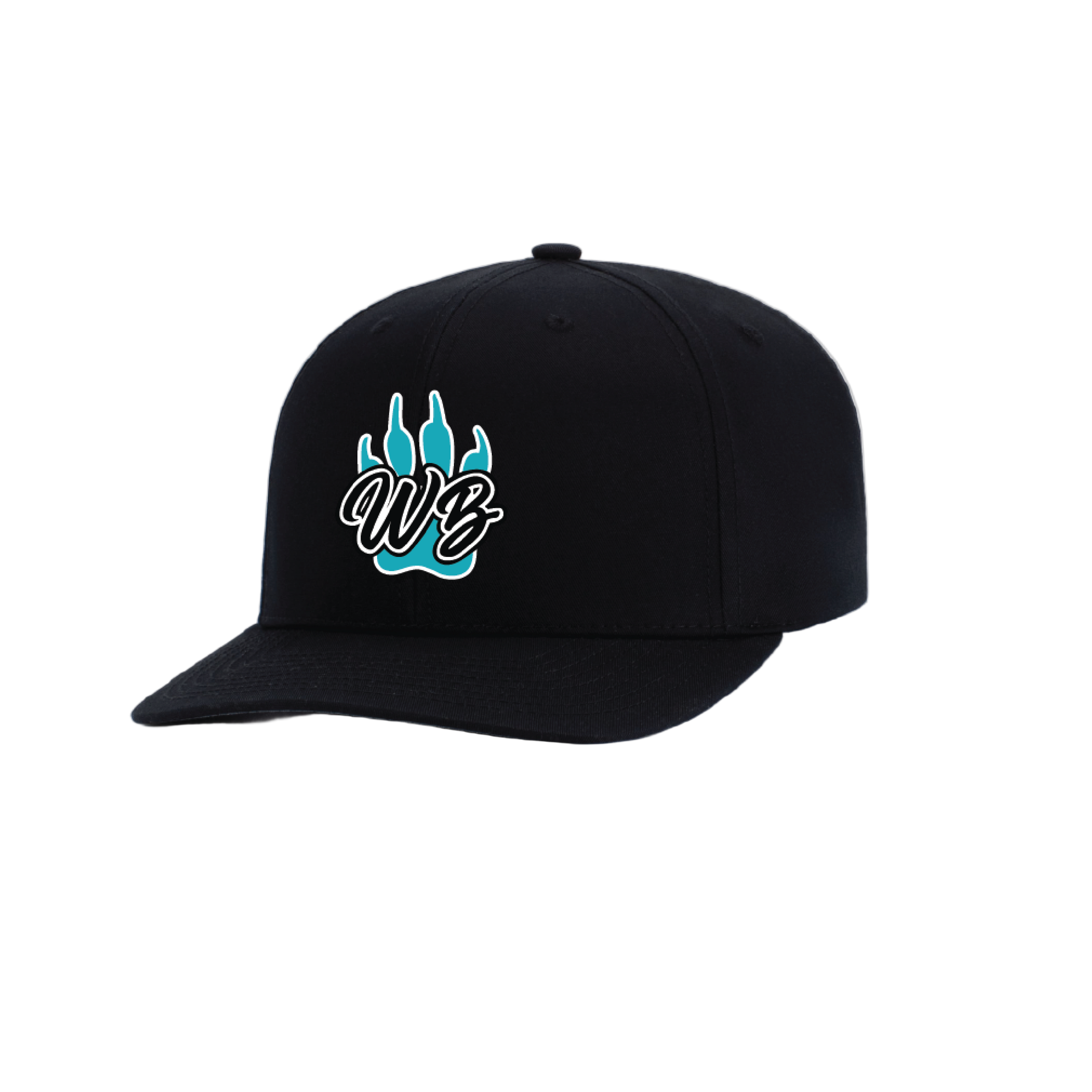 WBYB Black Snapback Hat with Teal Paw and Black Script
