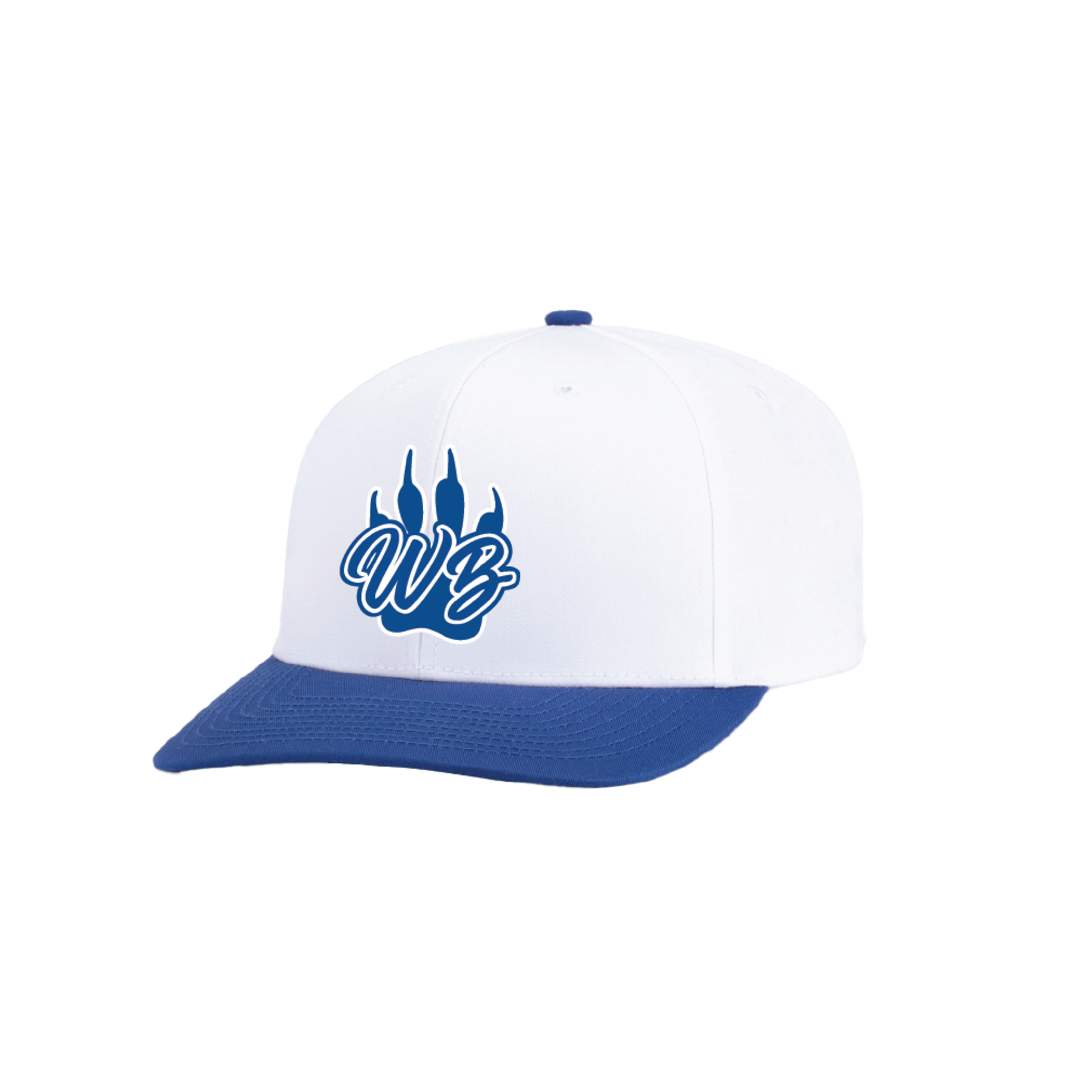 WBYB White/ Royal Snapback Hat with Royal Paw and Script