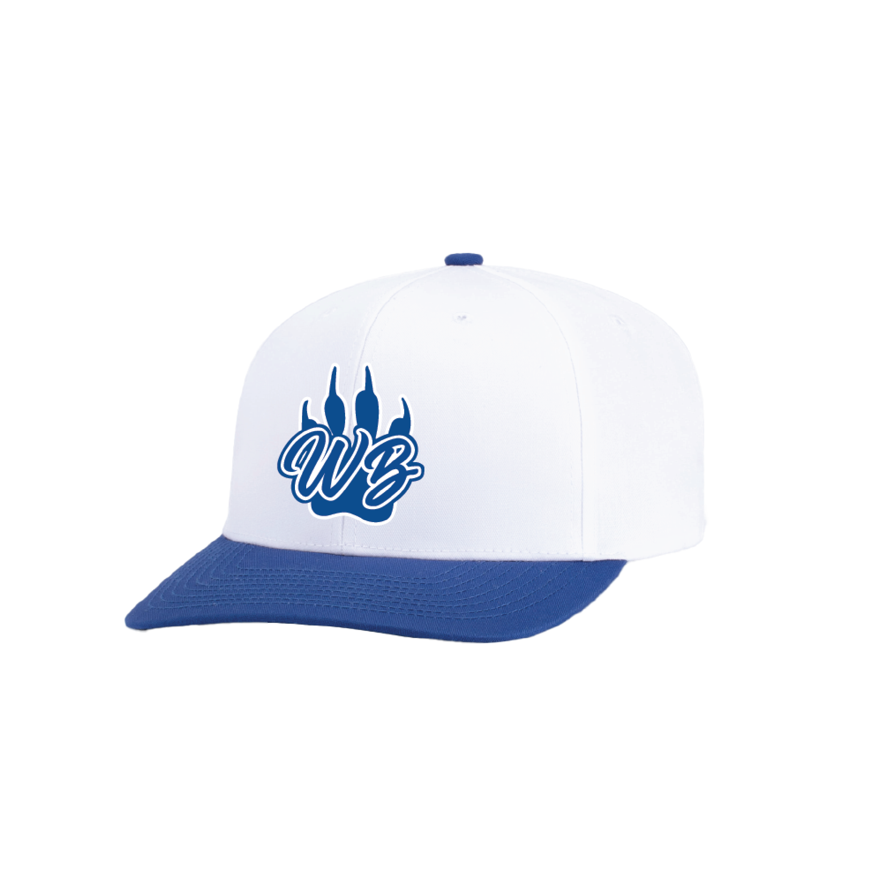 WBYB White/ Royal Snapback Hat with Royal Paw and Script