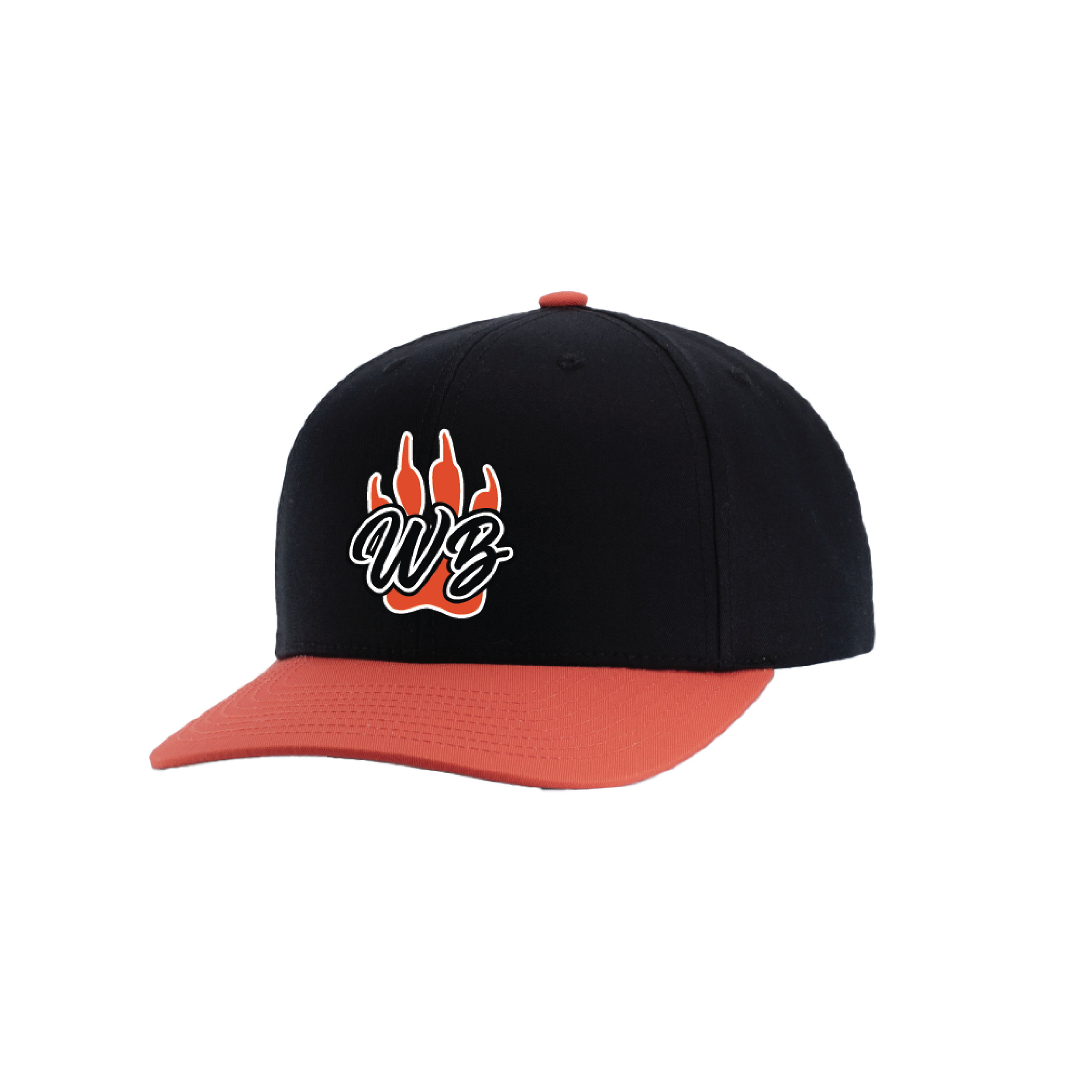 WBYB Black/Orange Snapback Hat with Orange Paw and Black Script