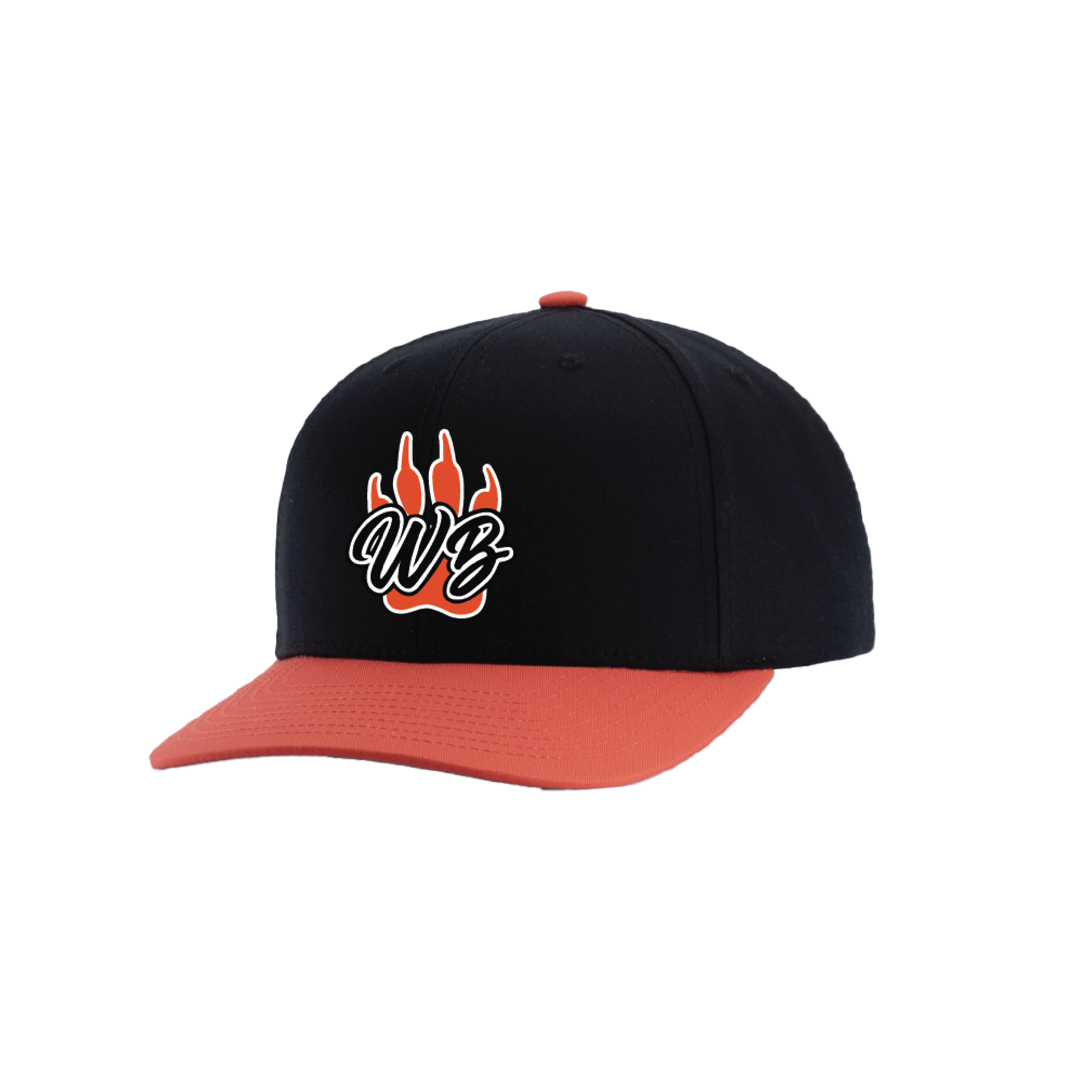 WBYB Black/Orange Snapback Hat with Orange Paw and Black Script