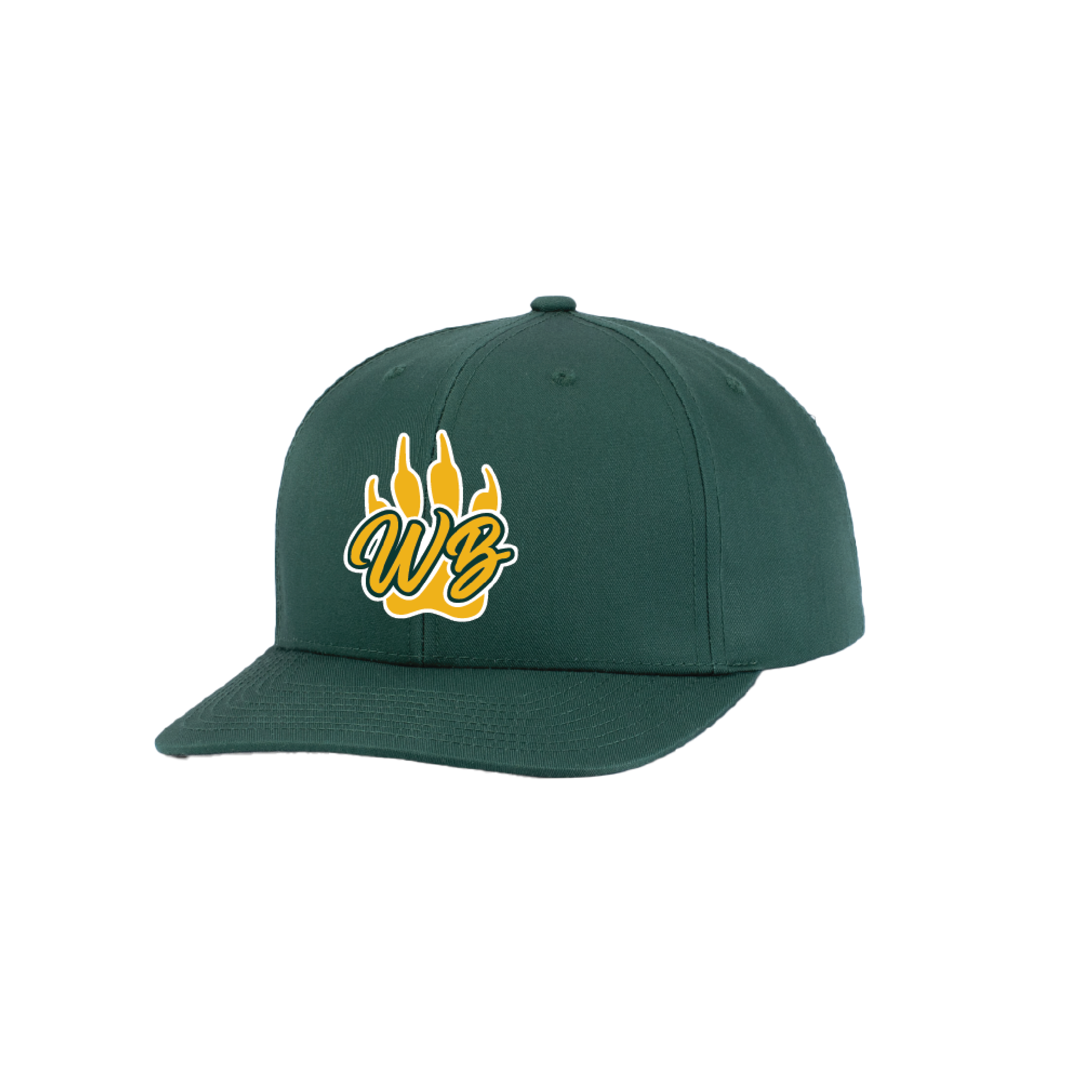 WBYB Green Snapback Hat with Yellow Paw and Script