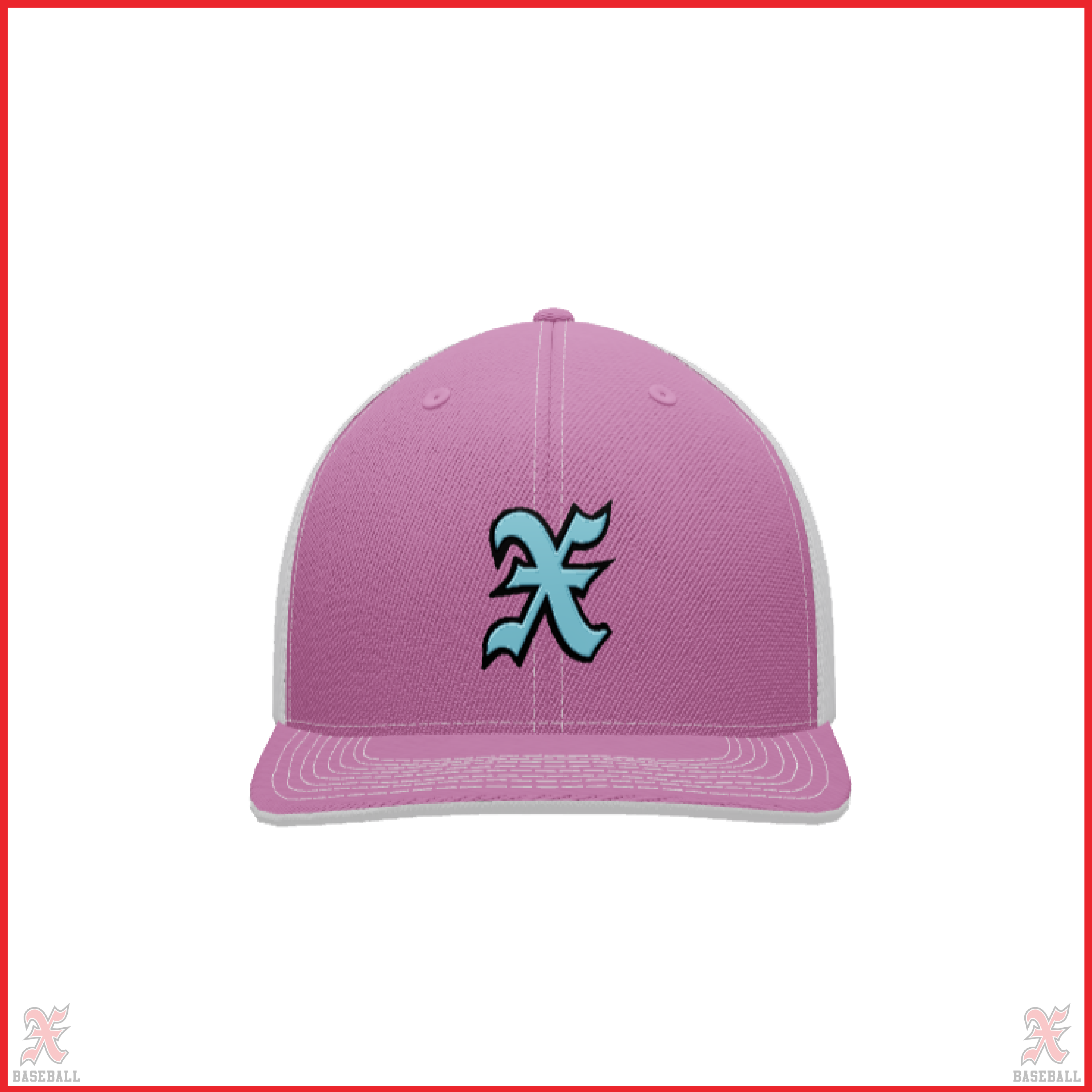 Xplosion Pink fitted Hat with Baby Blue X