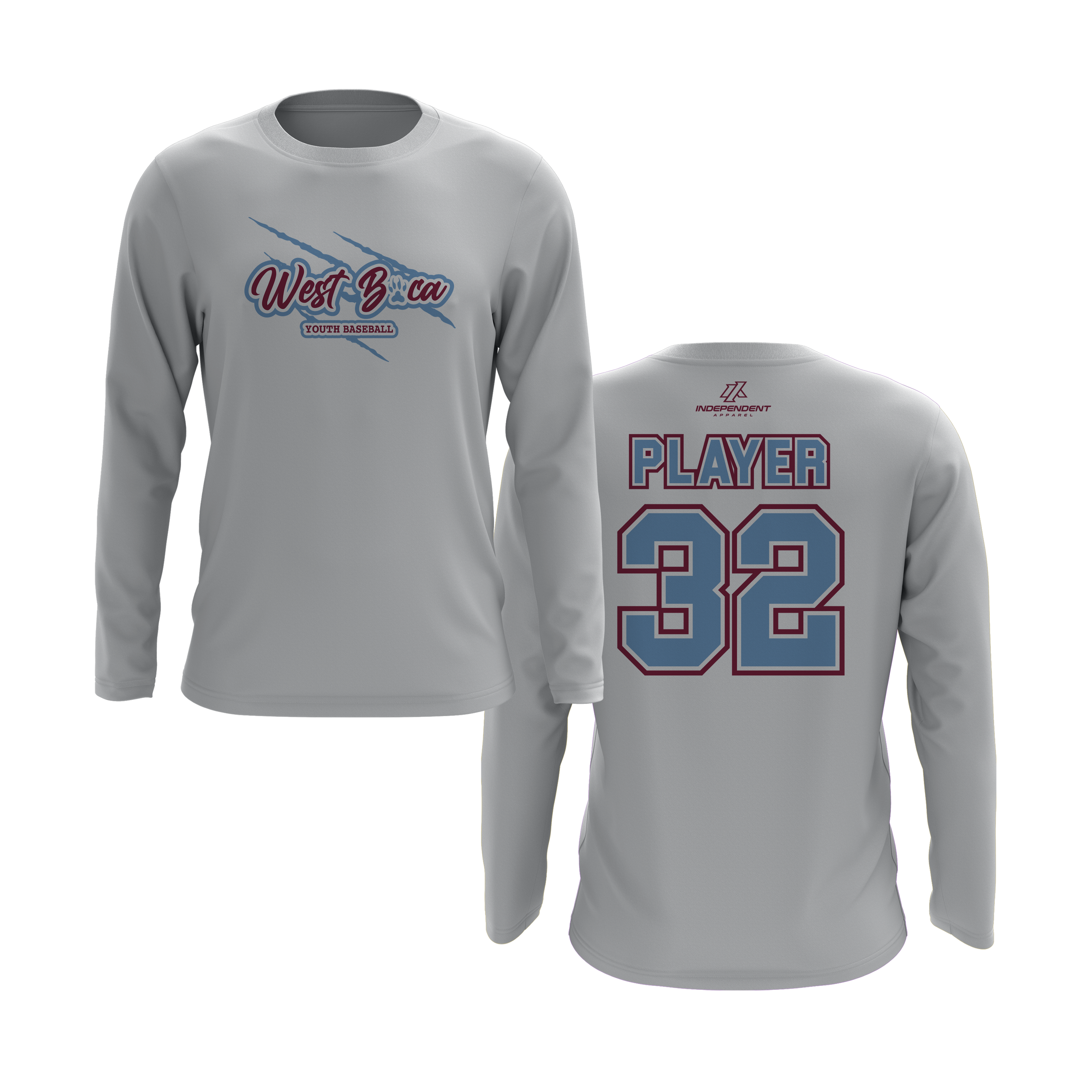 WBYB Baby Blue/Dark Red Team Long Sleeve Shirt - Claw Logo