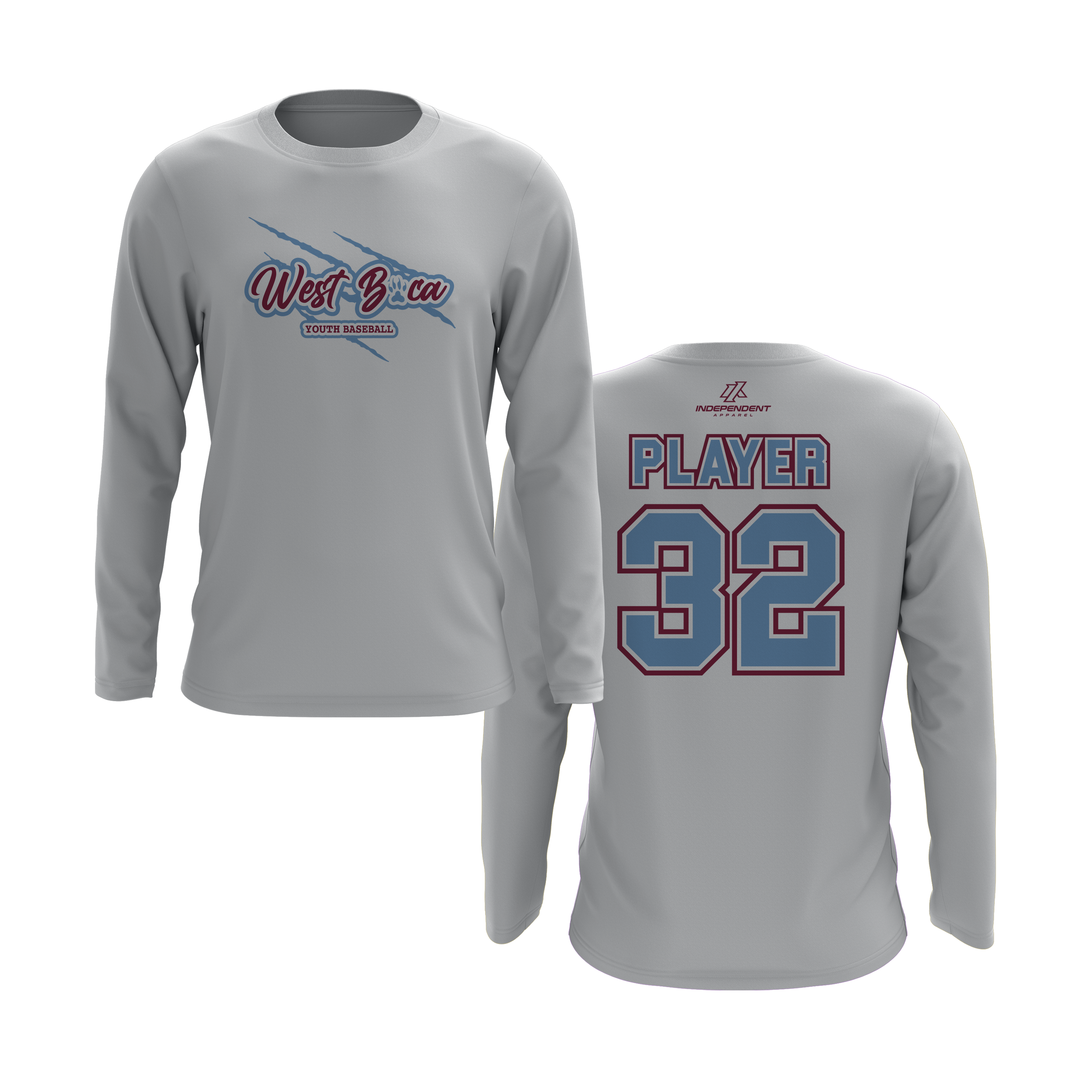WBYB Baby Blue/Dark Red Team Long Sleeve Shirt - Claw Logo
