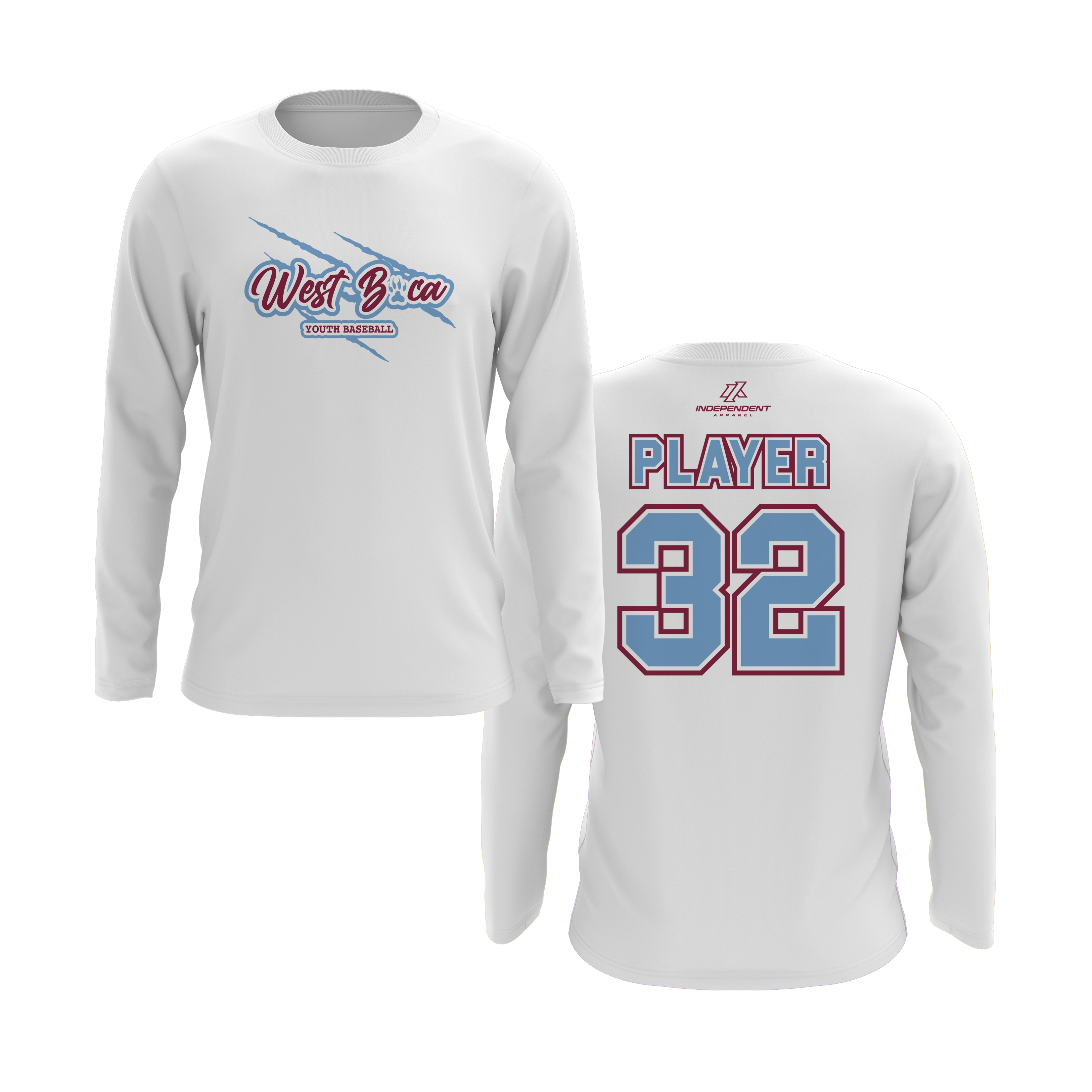 WBYB Baby Blue/Dark Red Team Long Sleeve Shirt - Claw Logo