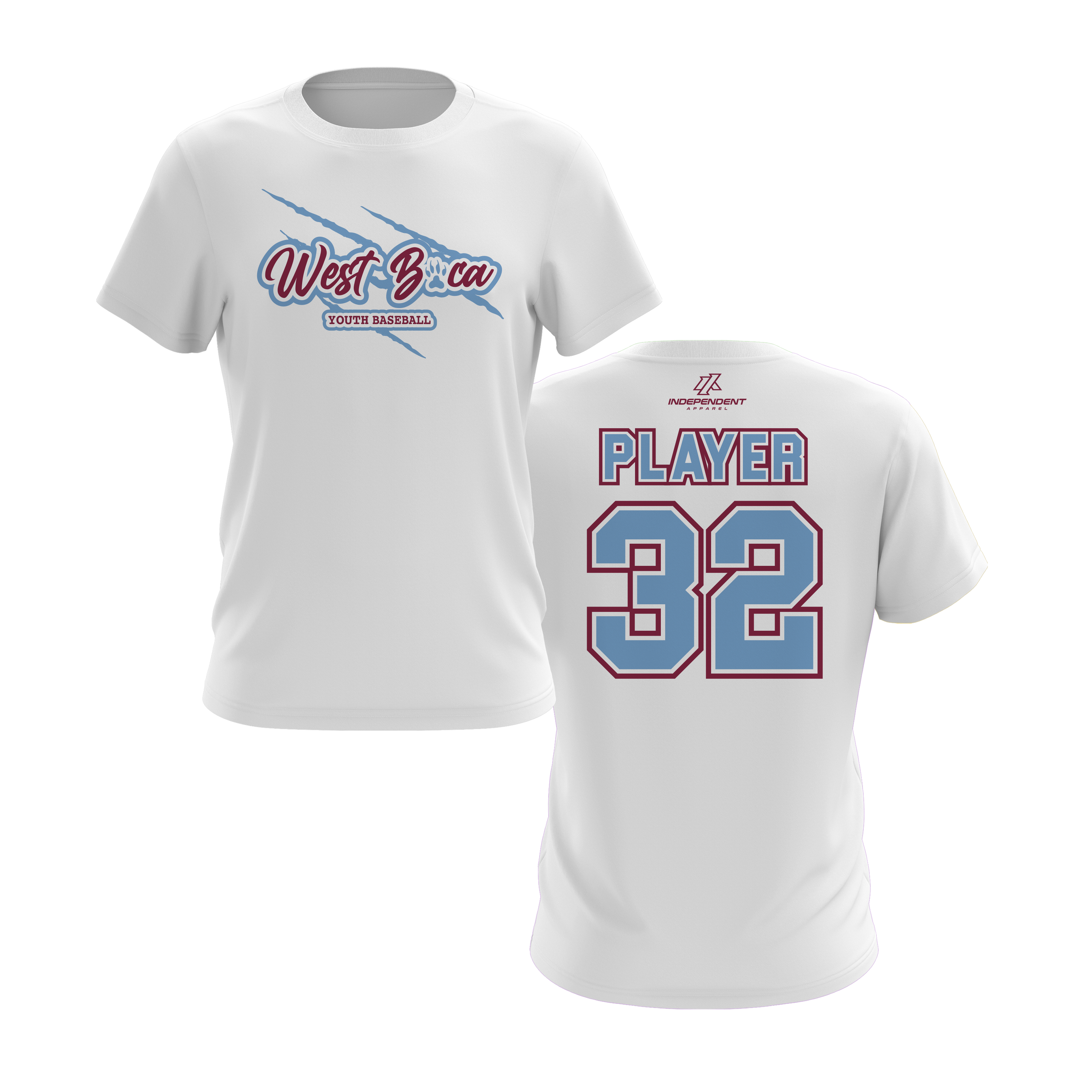 WBYB Baby Blue/Dark Red Short Sleeve Shirt -  Claw Logo