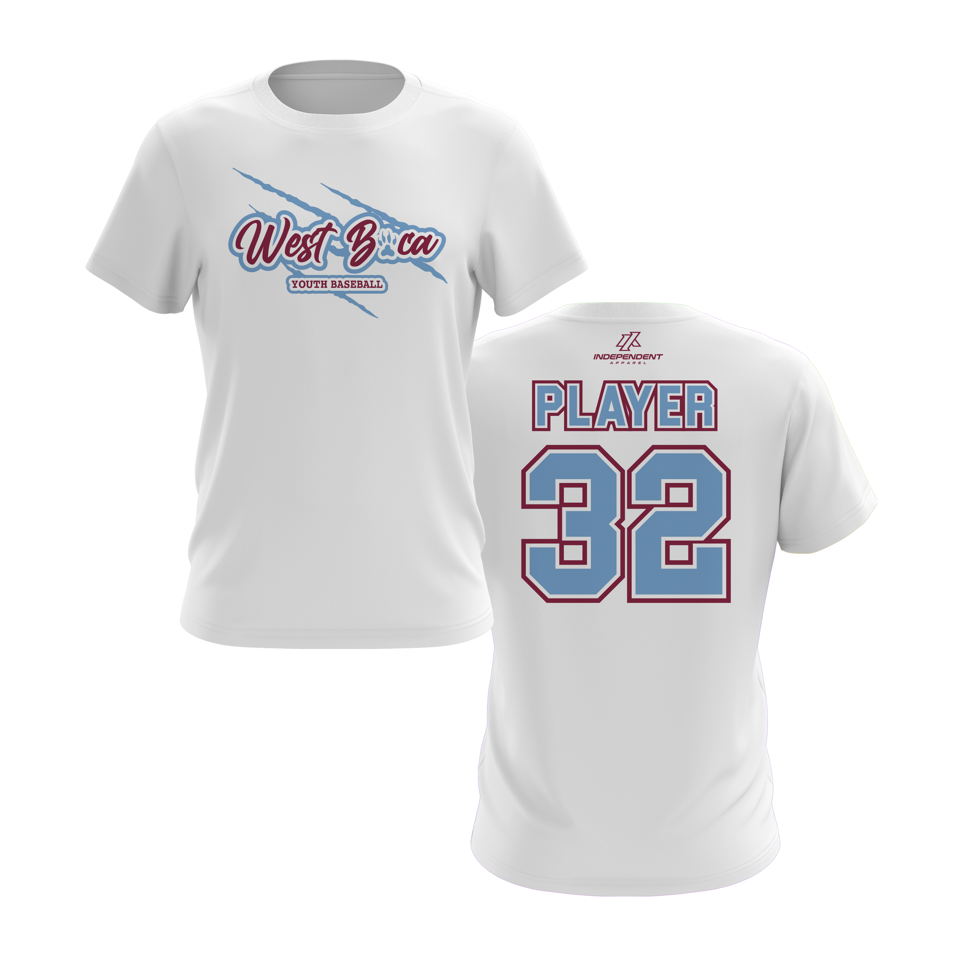 WBYB Baby Blue/Dark Red Short Sleeve Shirt -  Claw Logo
