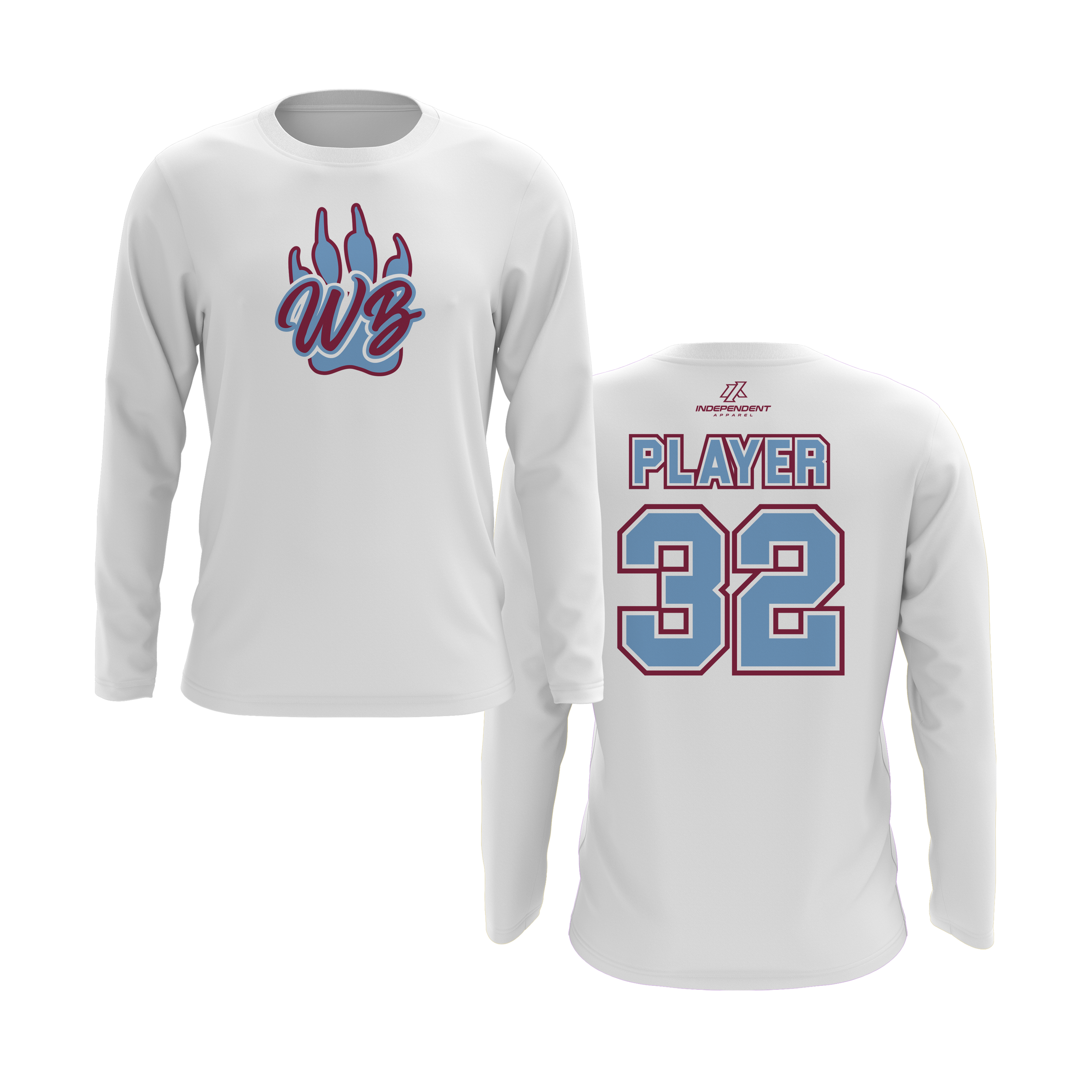 WBYB Baby Blue/Dark Red Team Long Sleeve Shirt - Paw Logo