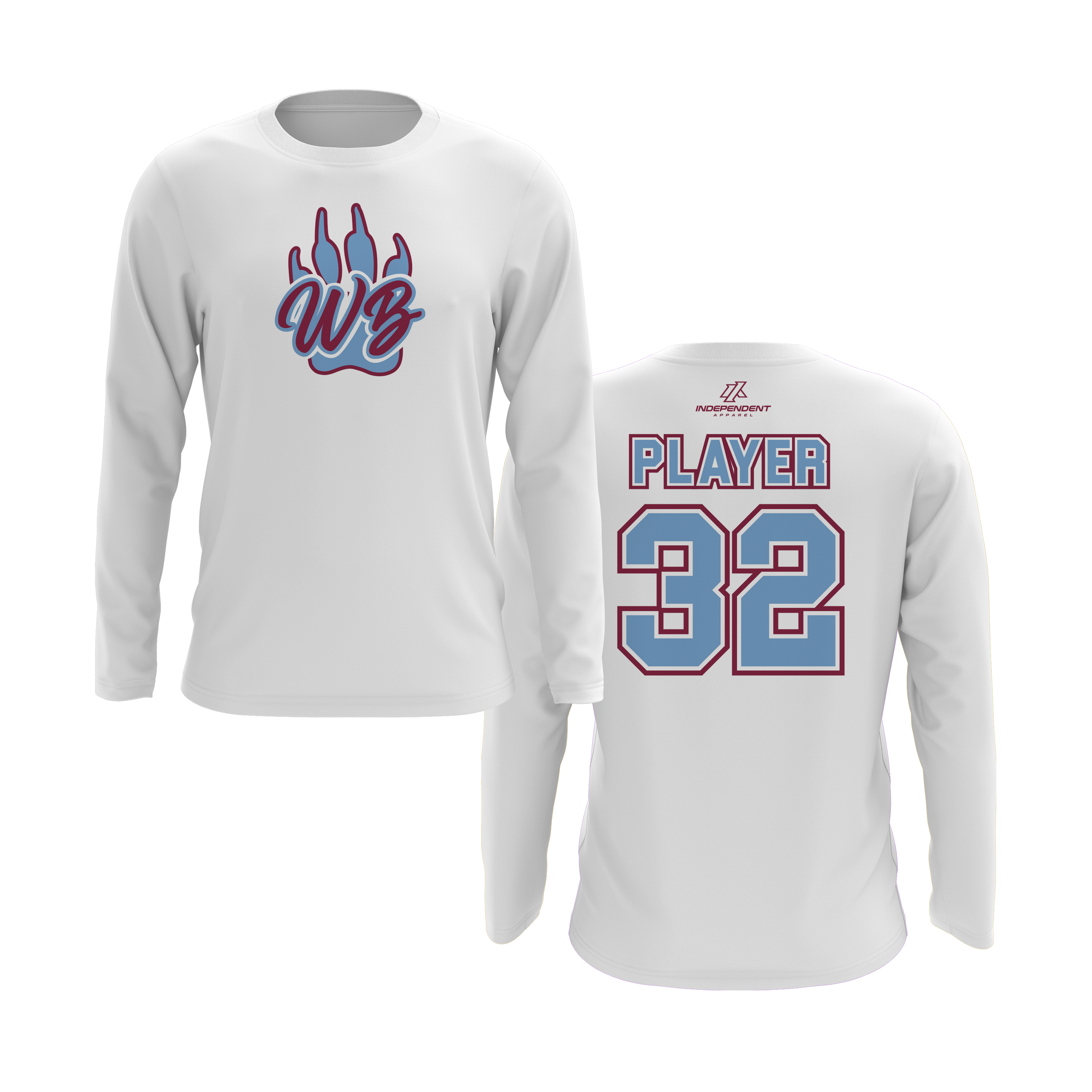 WBYB Baby Blue/Dark Red Team Long Sleeve Shirt - Paw Logo