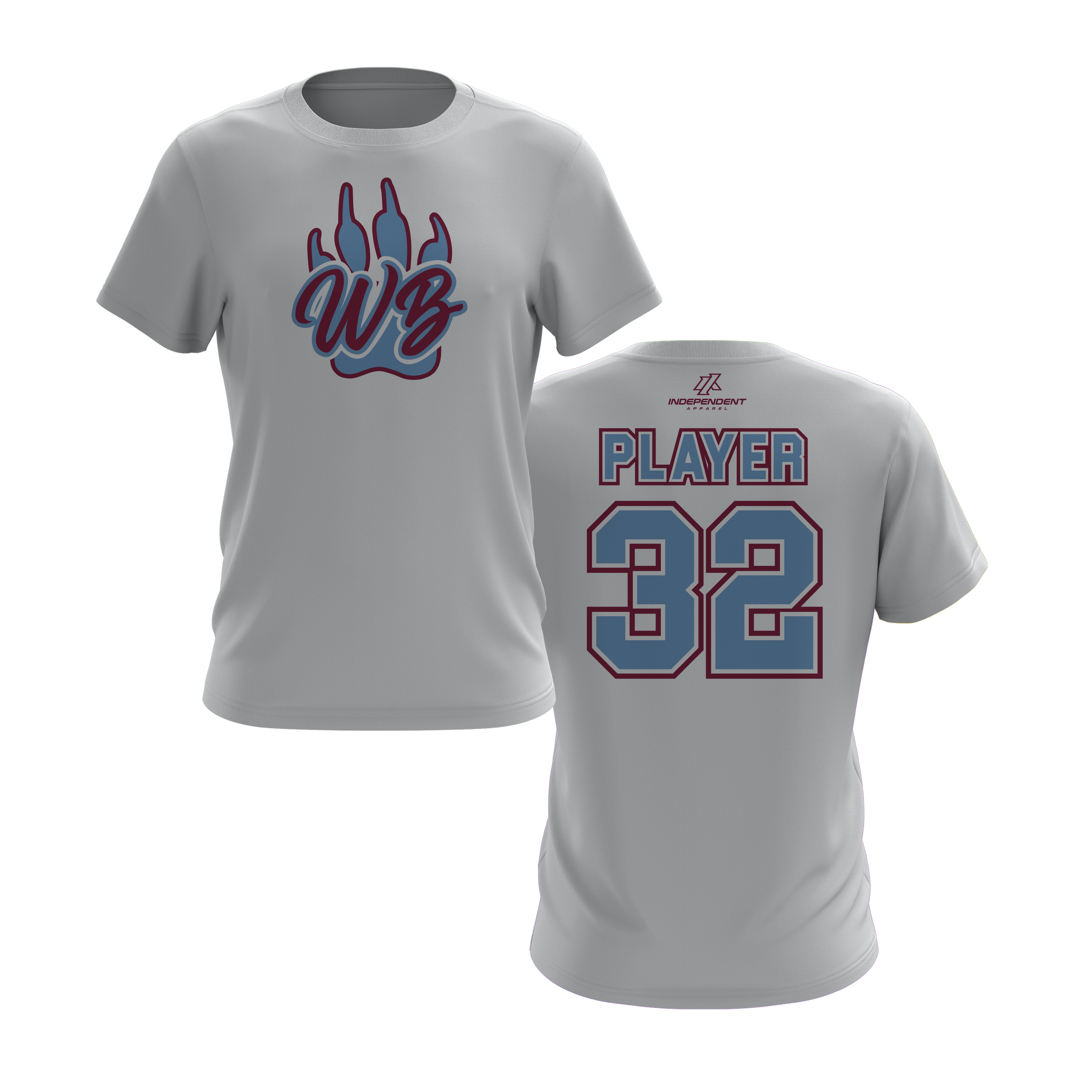 WBYB Baby Blue/Dark Red Short Sleeve Shirt -  Paw Logo