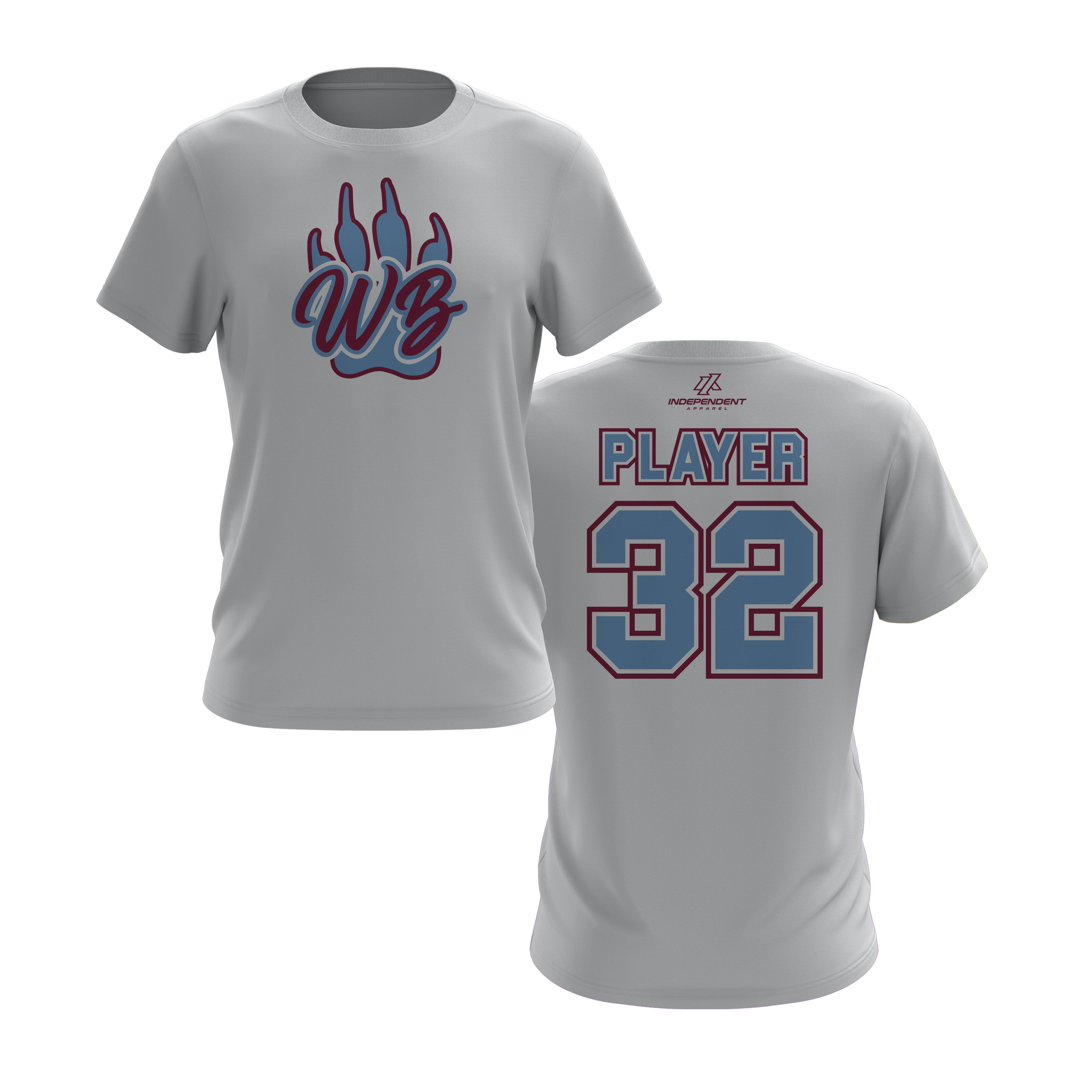 WBYB Baby Blue/Dark Red Short Sleeve Shirt -  Paw Logo