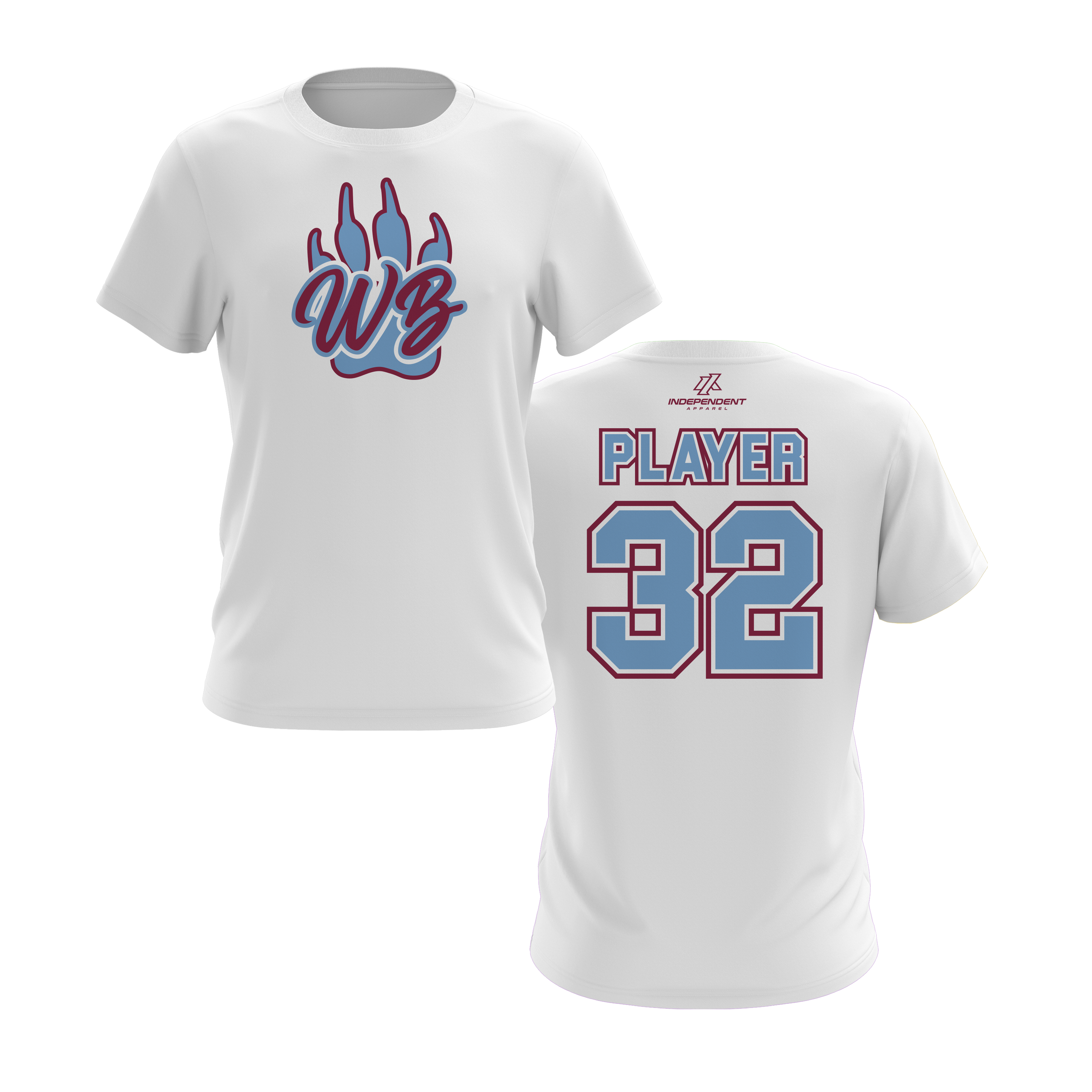 WBYB Baby Blue/Dark Red Short Sleeve Shirt -  Paw Logo