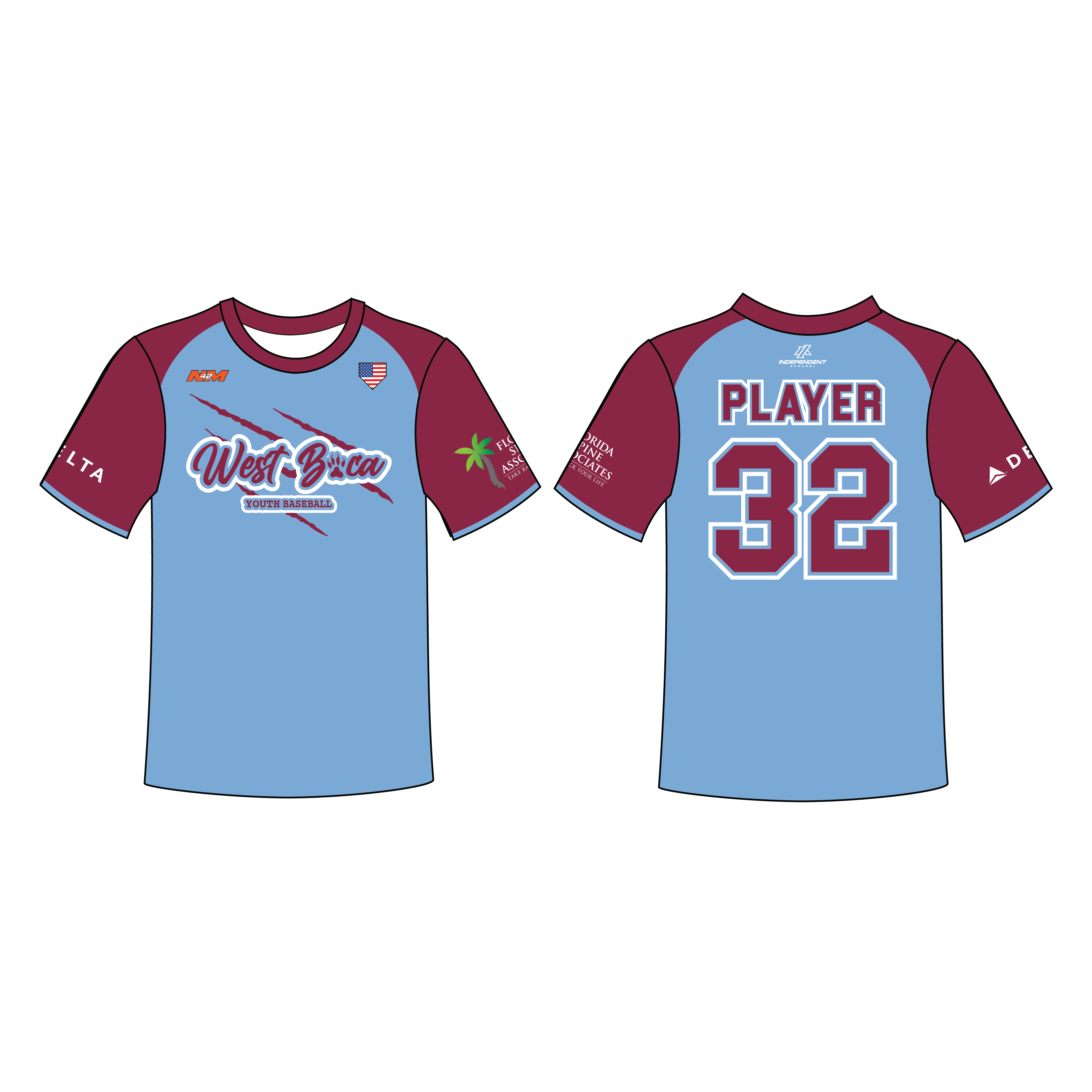 WBYB Baby Blue/Dark Red Team Custom Replica Jersey (3-4 WEEK TURNAROUND)