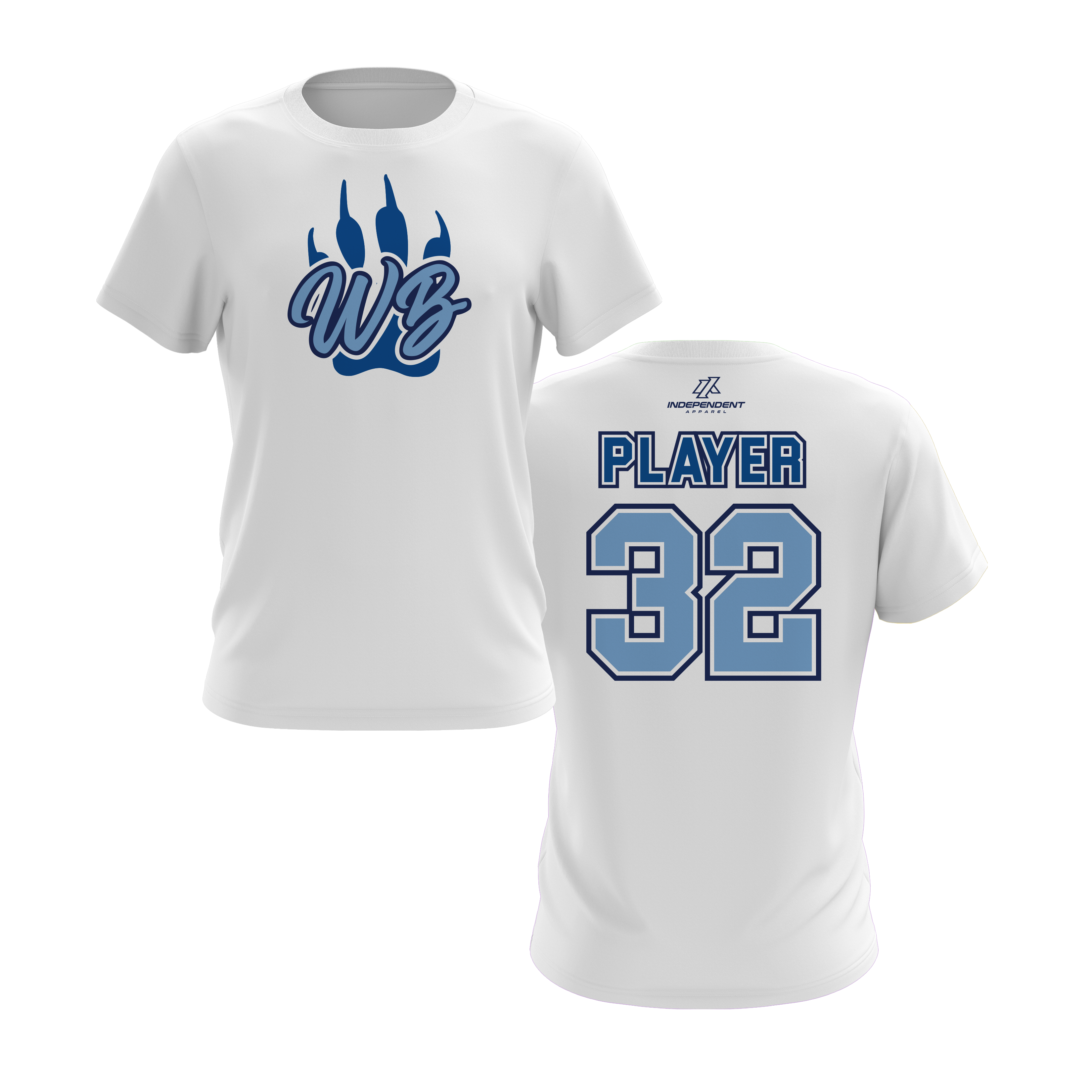WBYB Baby Blue/Royal Blue Short Sleeve Shirt - Paw Logo