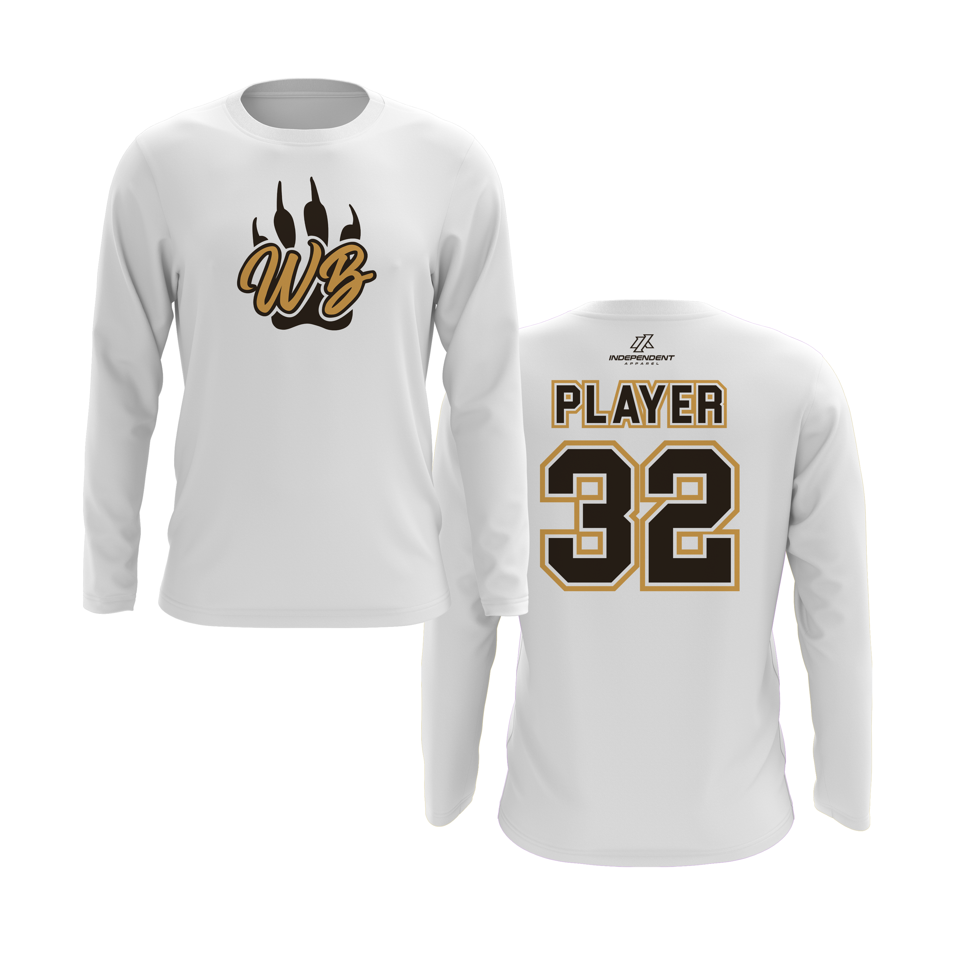 WBYB Brown/Gold Team Long Sleeve Shirt - Paw Logo