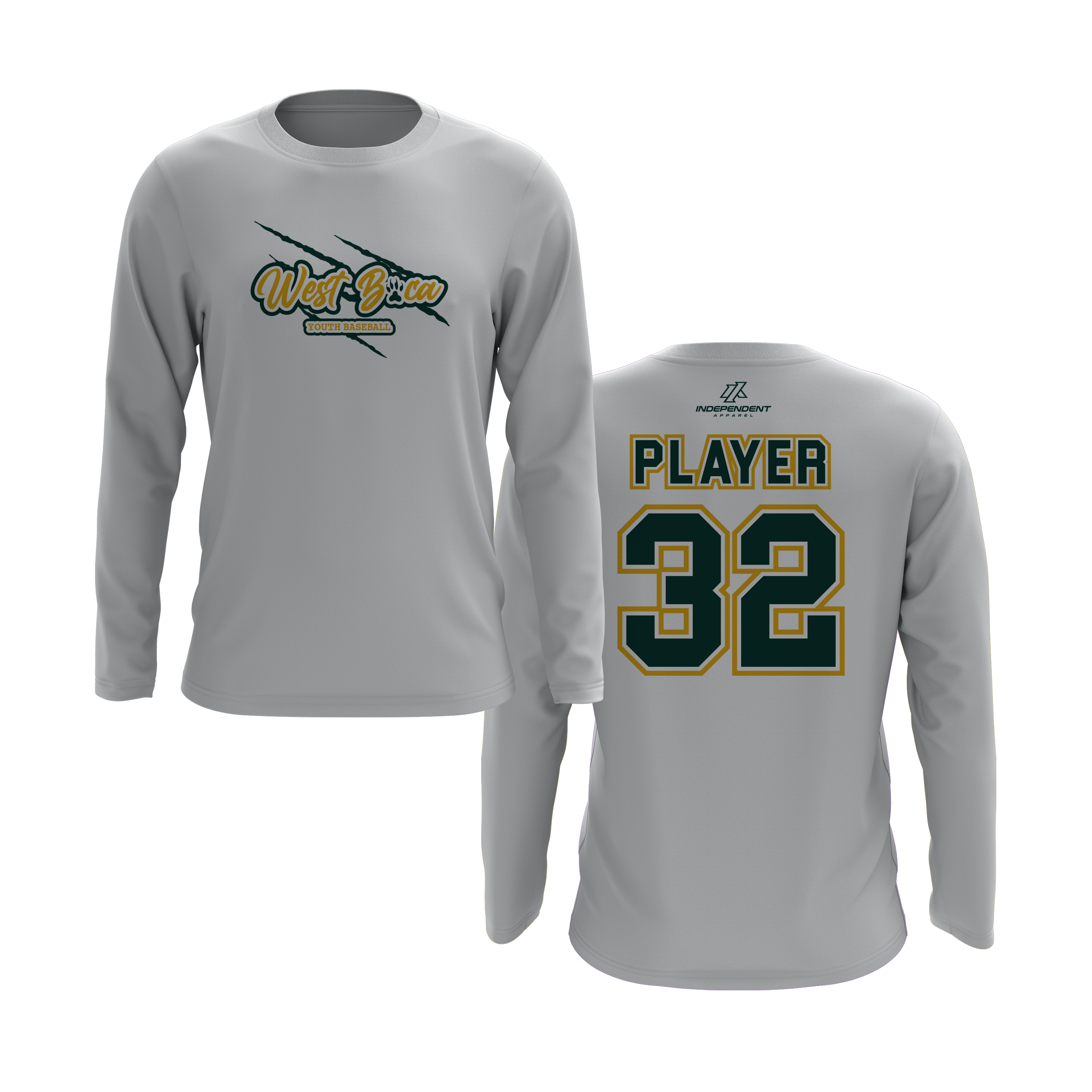 WBYB Green/Gold Team Long Sleeve Shirt - Claw Logo