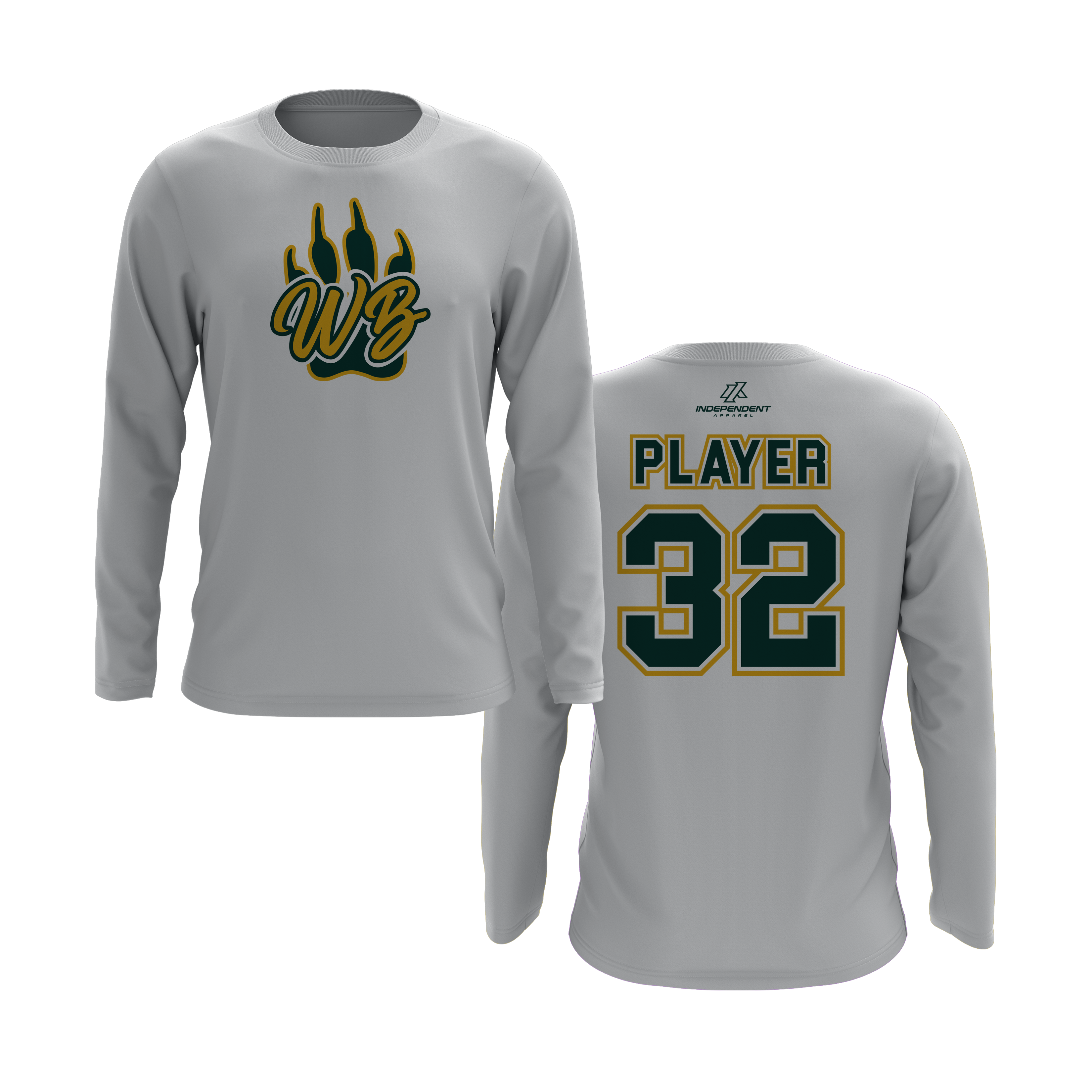 WBYB Green/Gold Team Long Sleeve Shirt - Paw Logo
