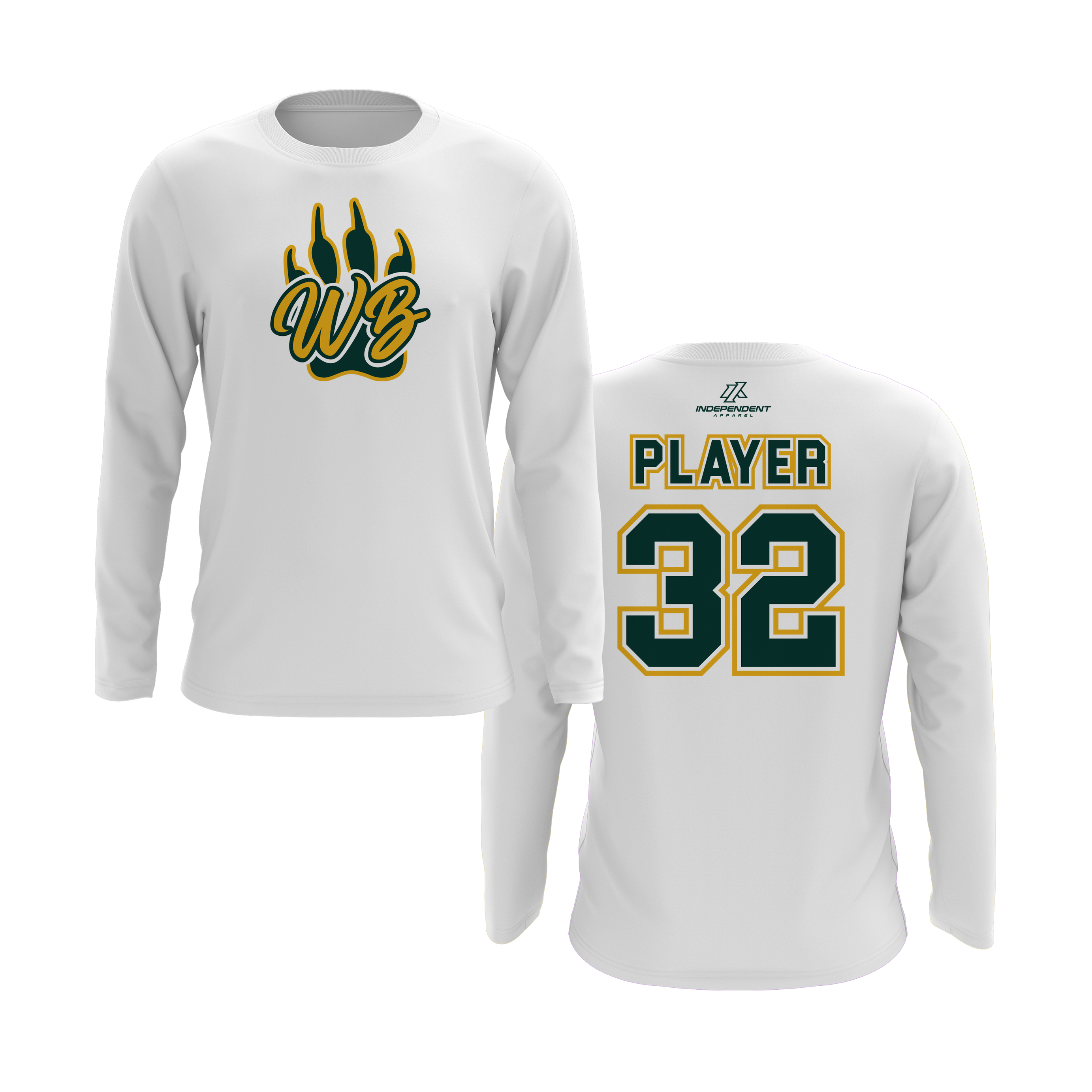WBYB Green/Gold Team Long Sleeve Shirt - Paw Logo