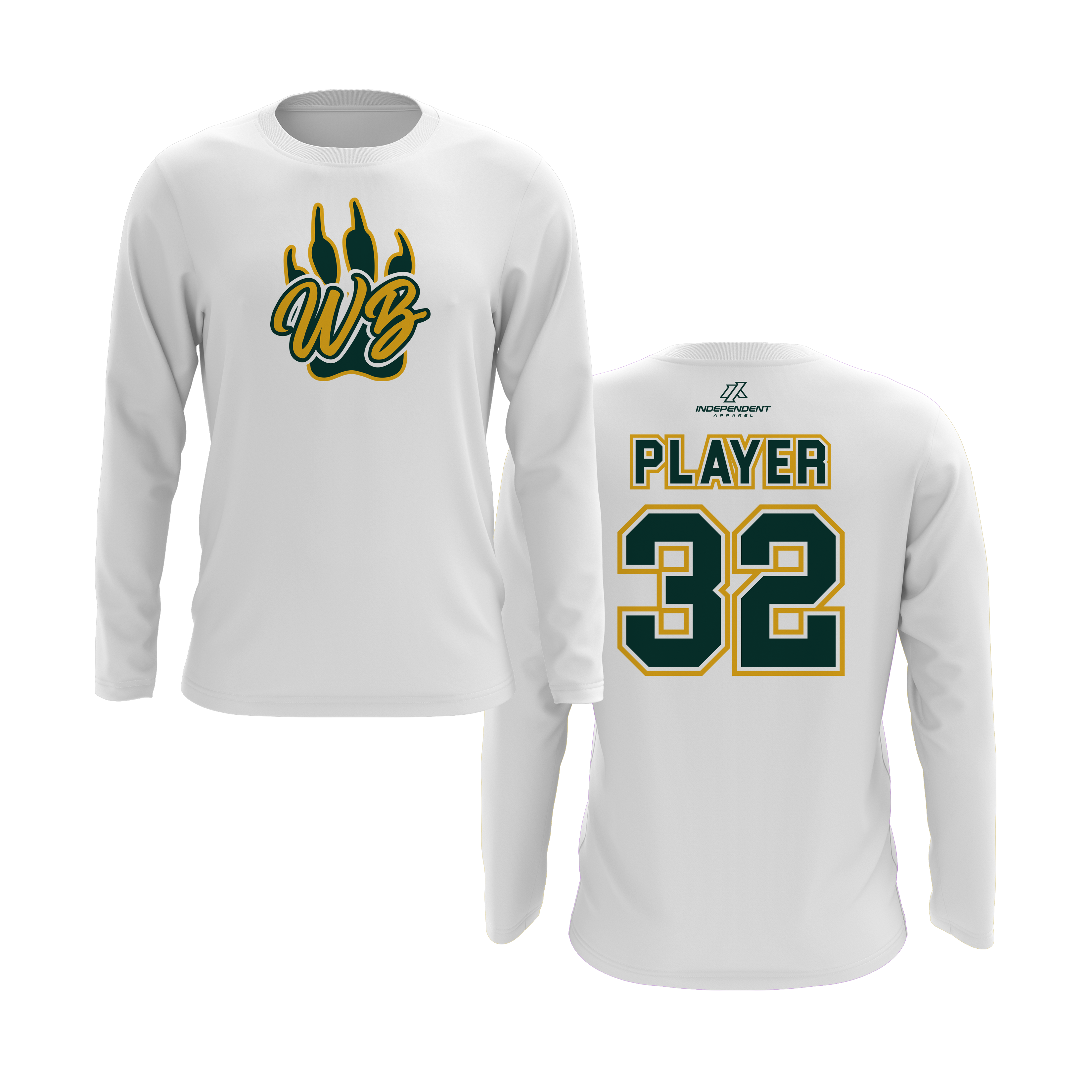WBYB Green/Gold Team Long Sleeve Shirt - Paw Logo