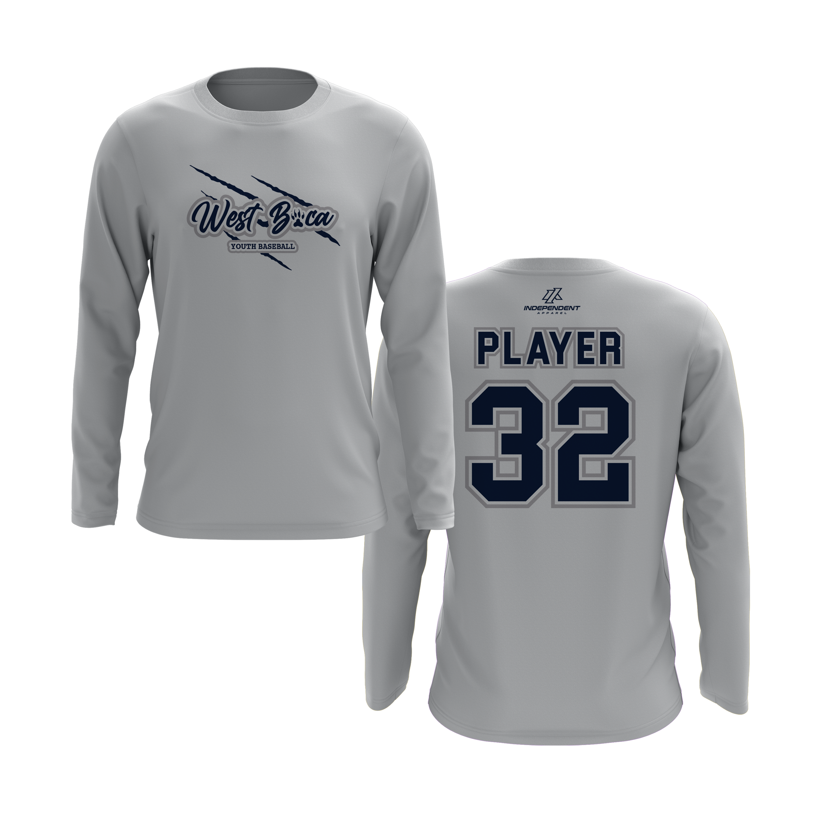WBYB Grey/Navy Team Long Sleeve Shirt - Claw Logo