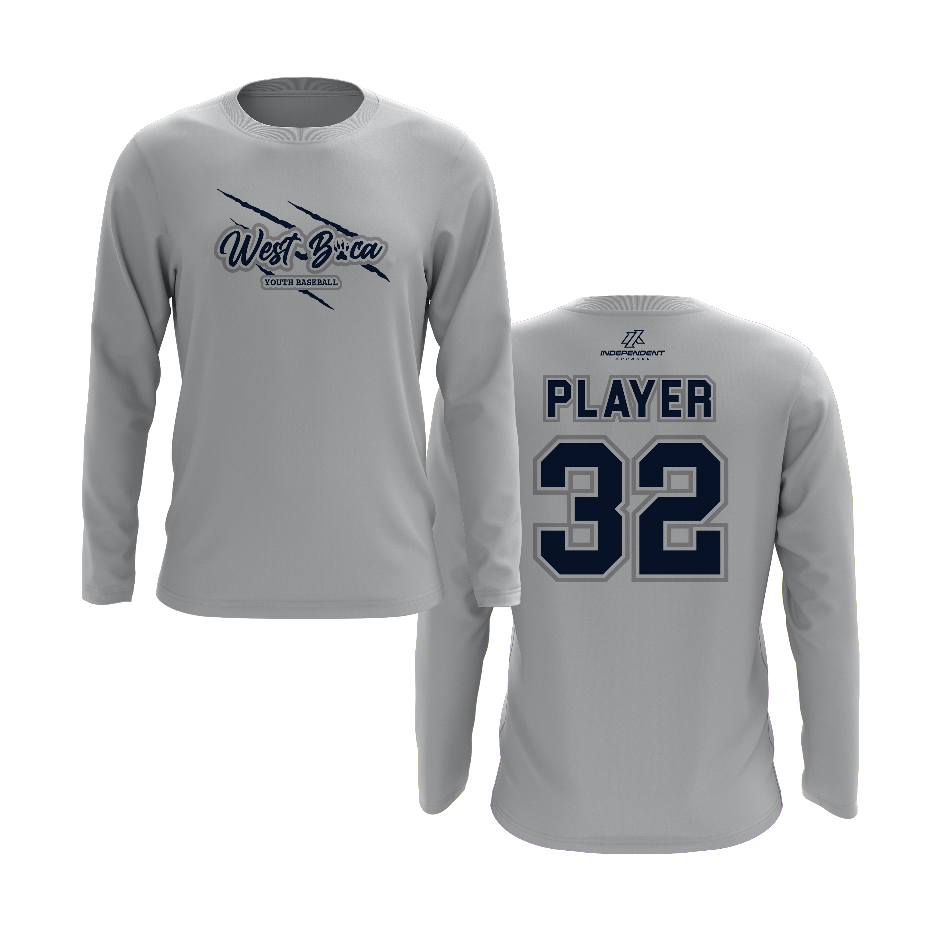 WBYB Grey/Navy Team Long Sleeve Shirt - Claw Logo