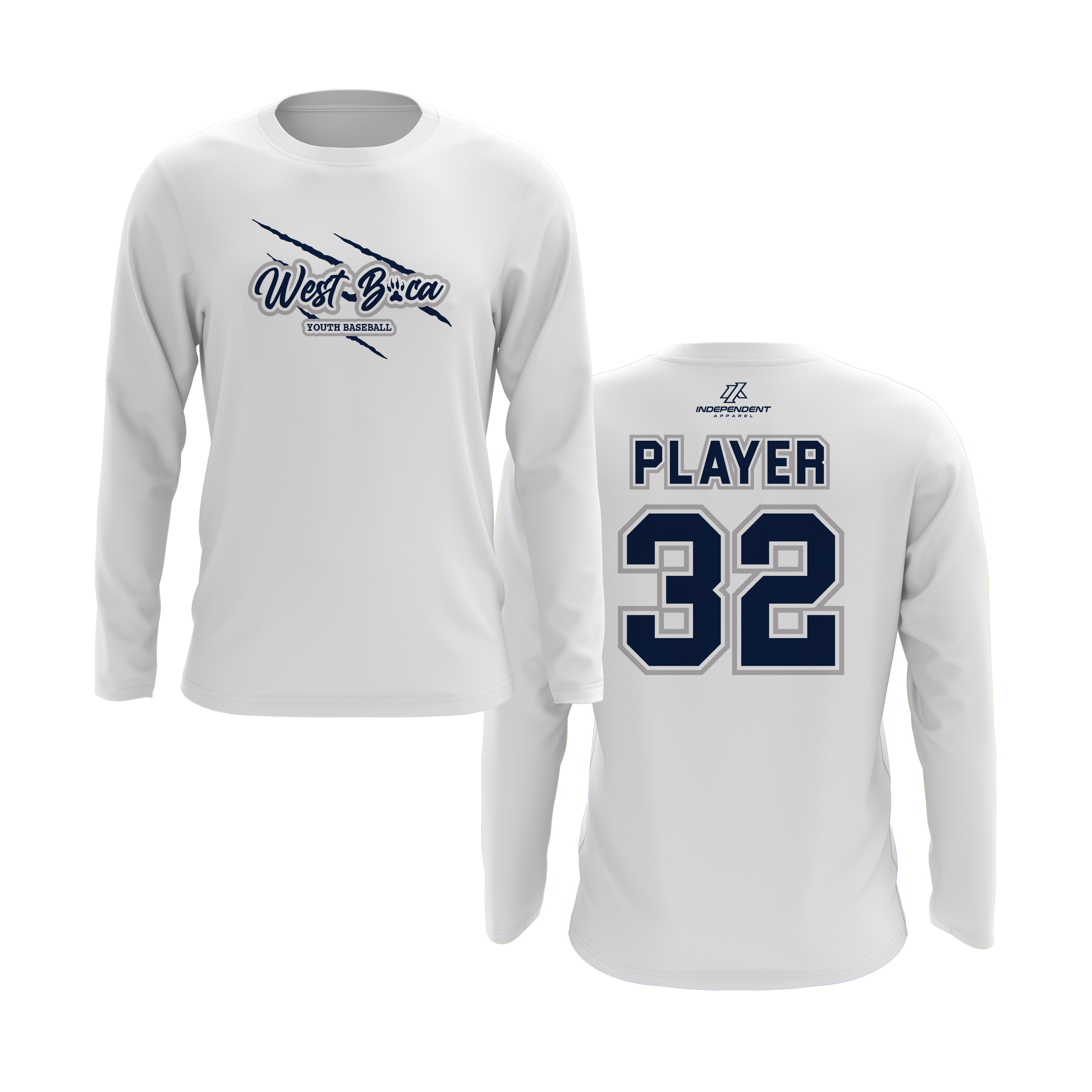 WBYB Grey/Navy Team Long Sleeve Shirt - Claw Logo