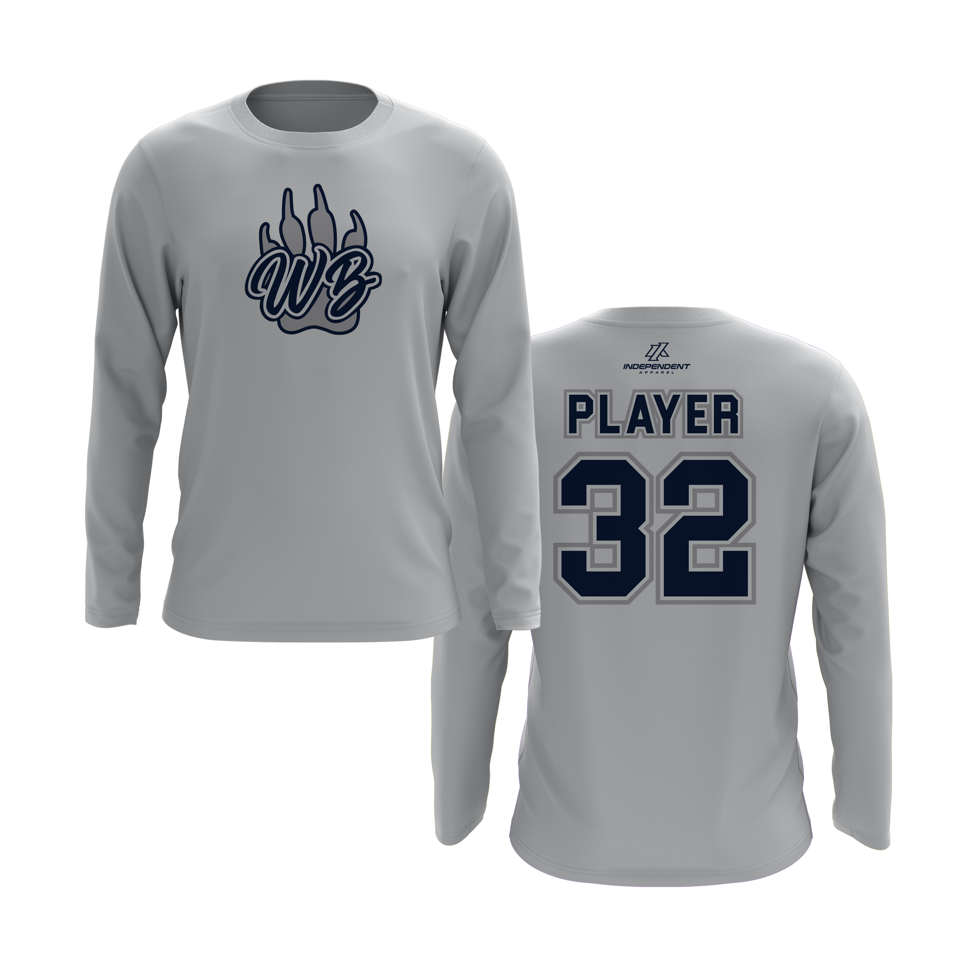 WBYB Grey/Navy Team Long Sleeve Shirt - Paw Logo