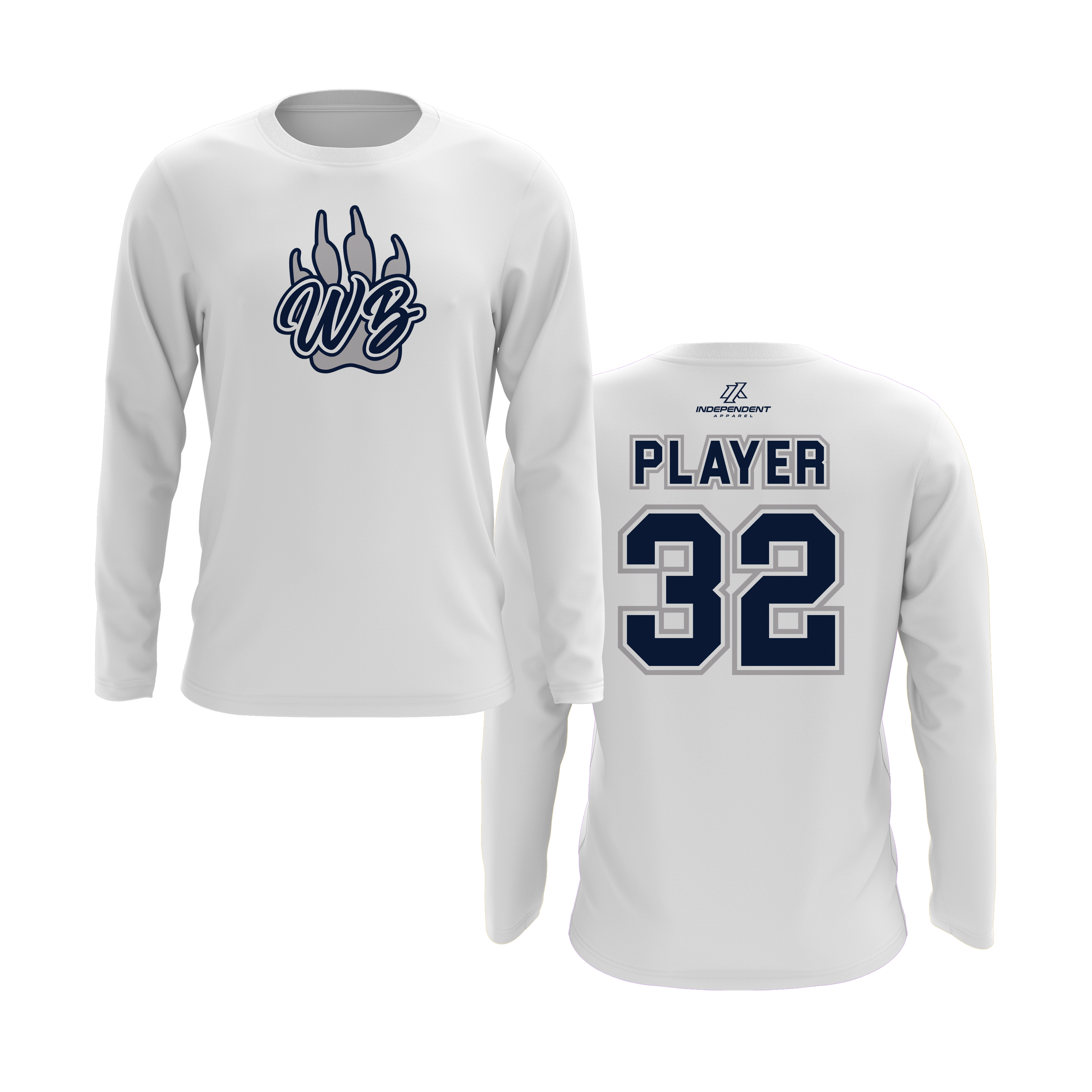 WBYB Grey/Navy Team Long Sleeve Shirt - Paw Logo