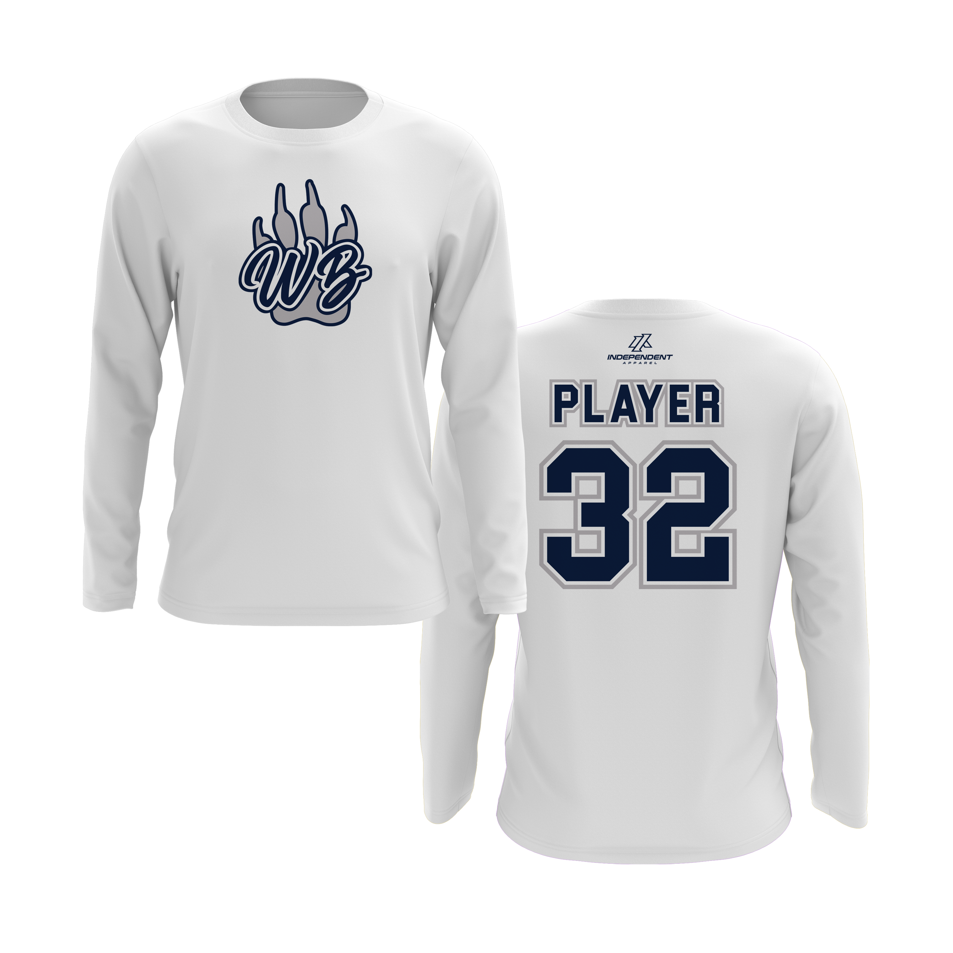 WBYB Grey/Navy Team Long Sleeve Shirt - Paw Logo