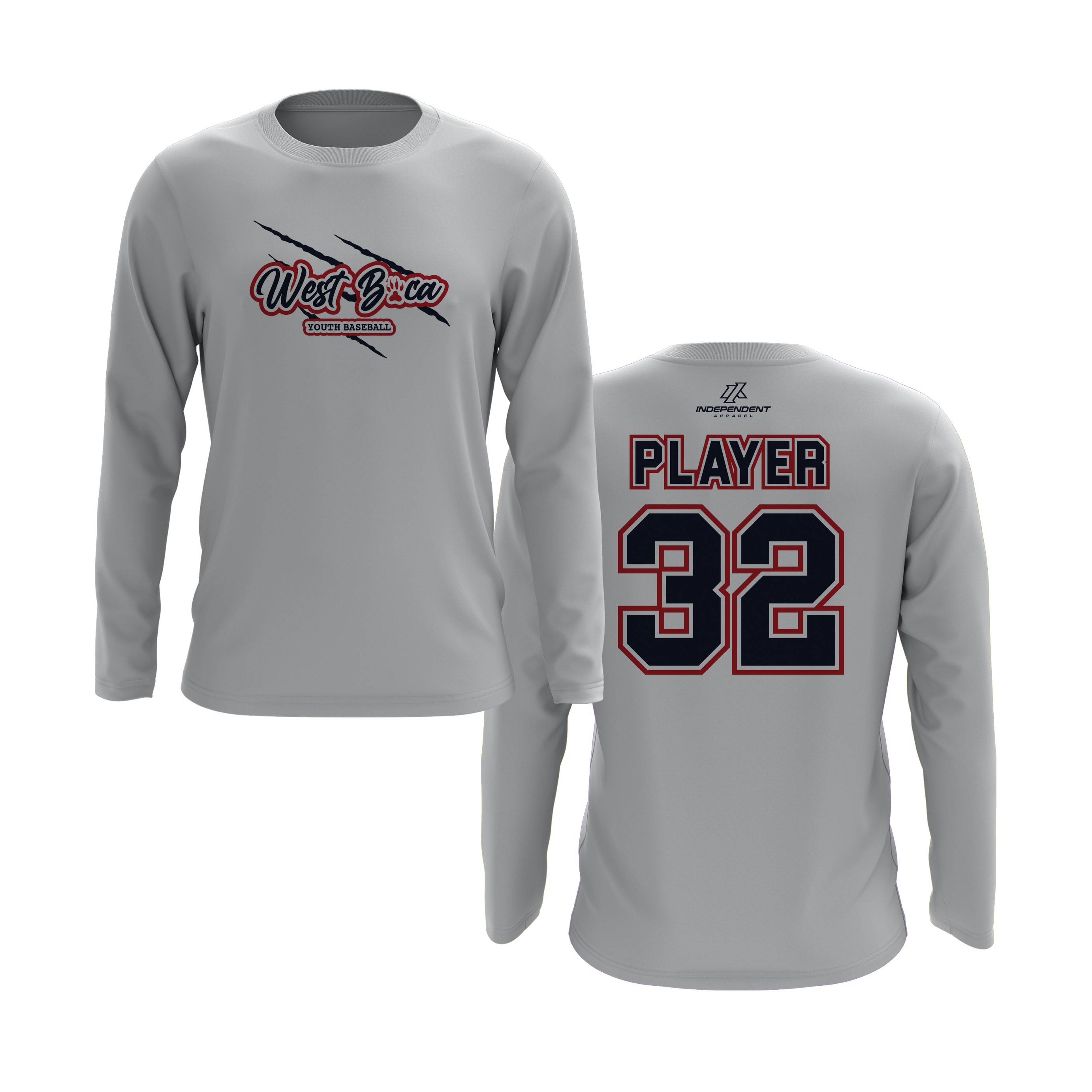 WBYB Navy Blue/Red Team Long Sleeve Shirt - Claw Logo